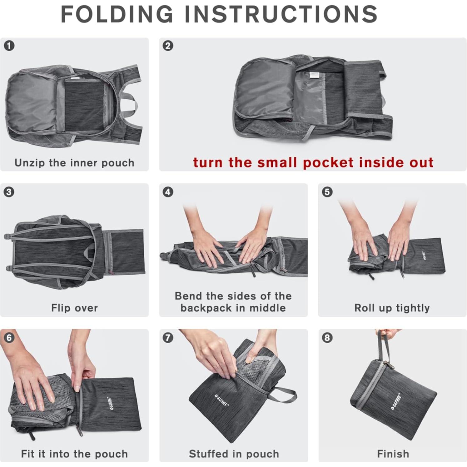 Mochila de Senderismo Plegable G4Free 10L Negra Ligera