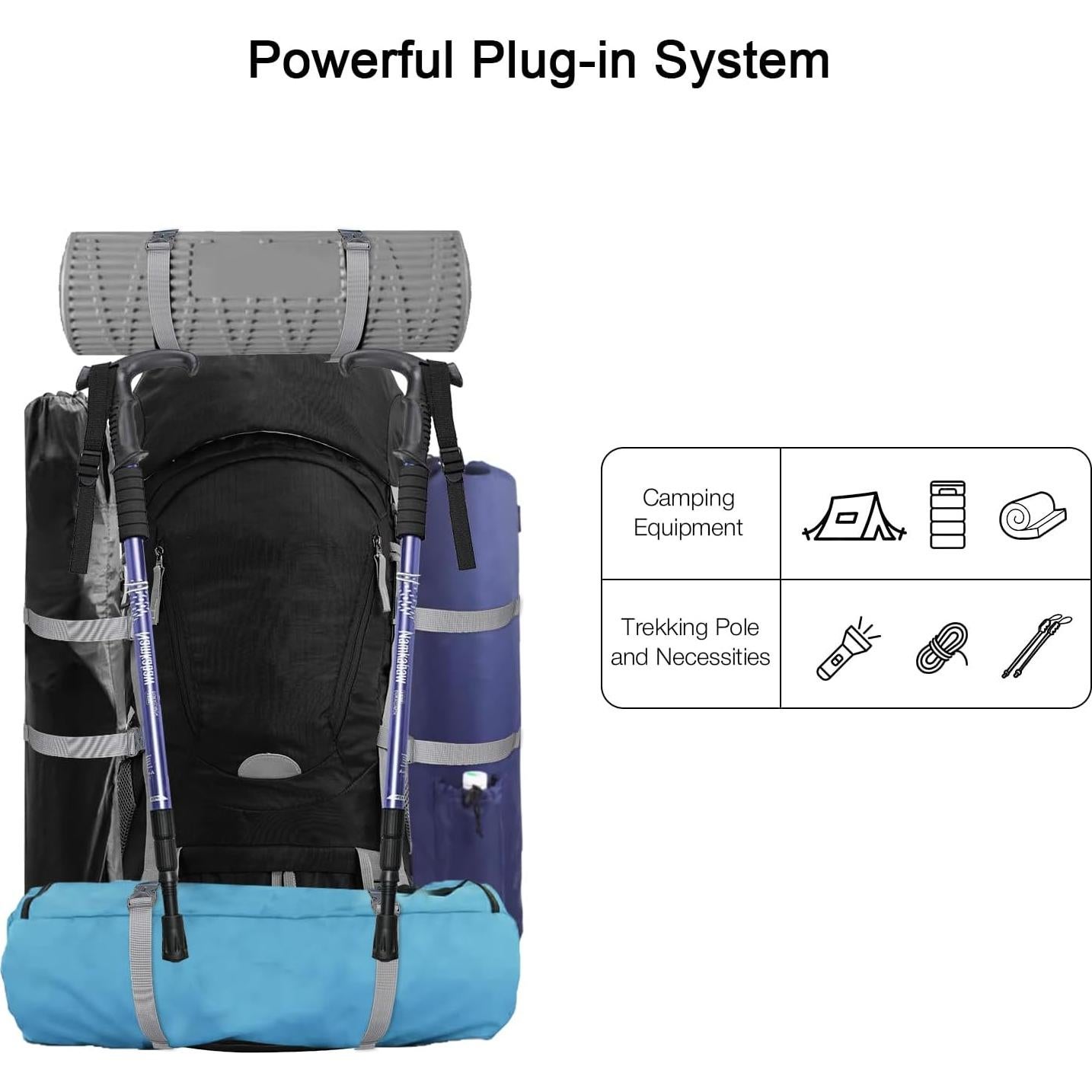 Mochila de Senderismo 60L Outplea Impermeable Negra