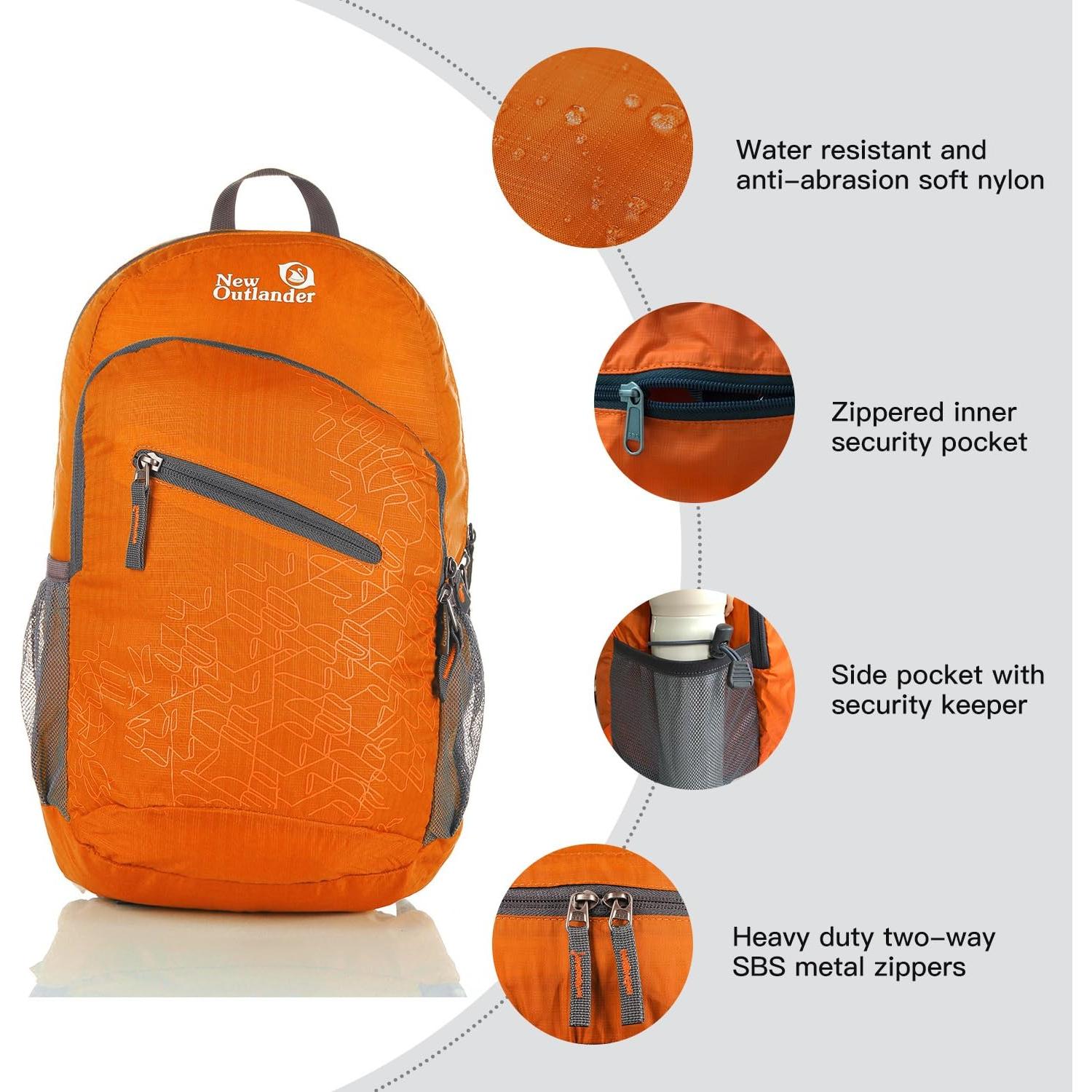 Packable Handy Lightweight Travel Hiking Backpack Daypack-Orange