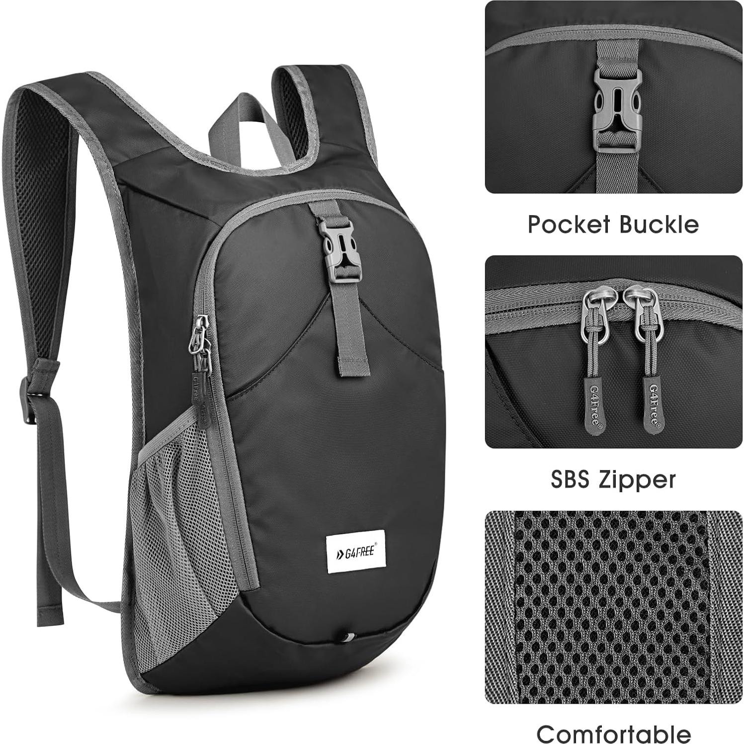 Mochila de Senderismo Plegable G4Free 10L Ligera Negra