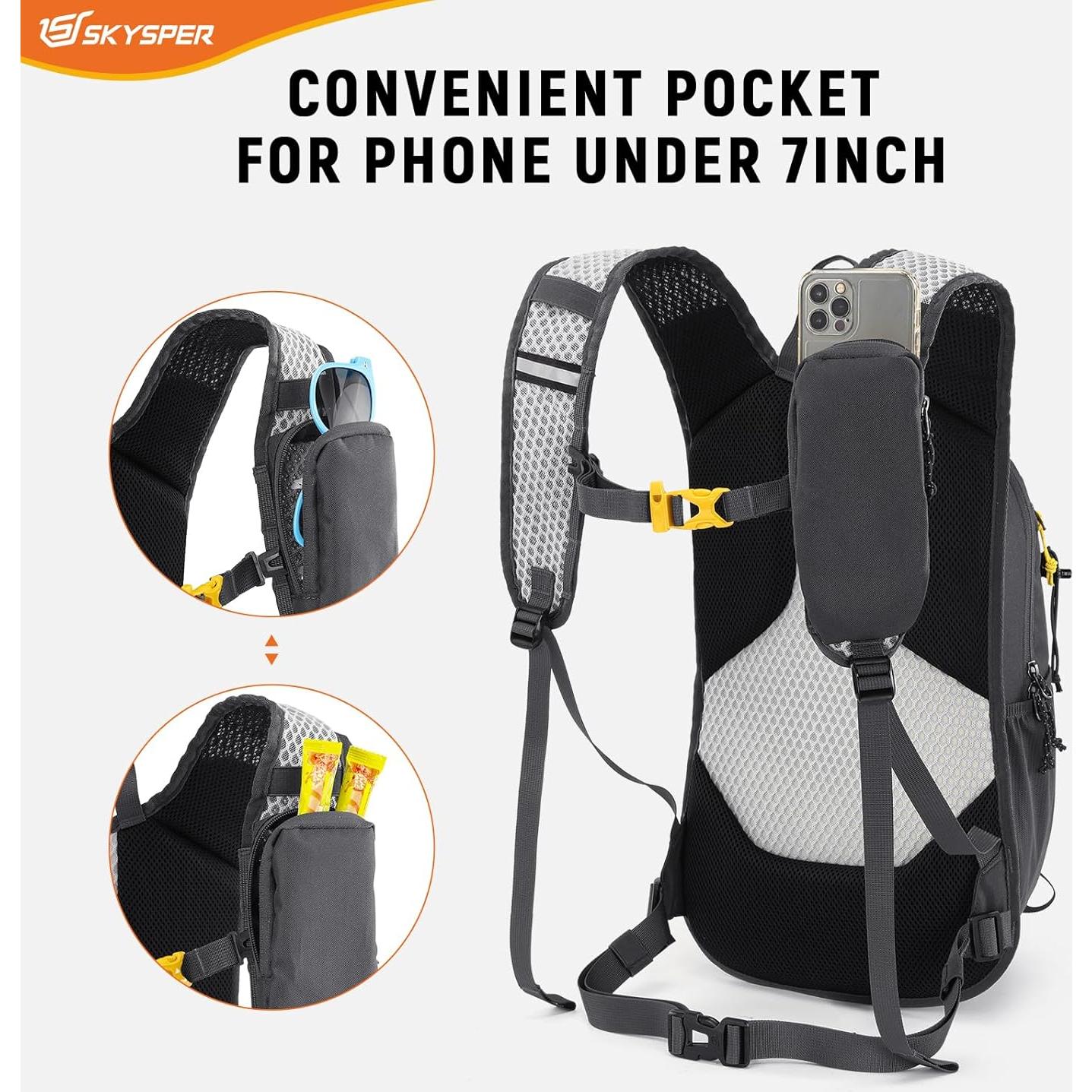 Mochila de Senderismo SKYSPER 15L Gris Unisex Ligera y Transpirable