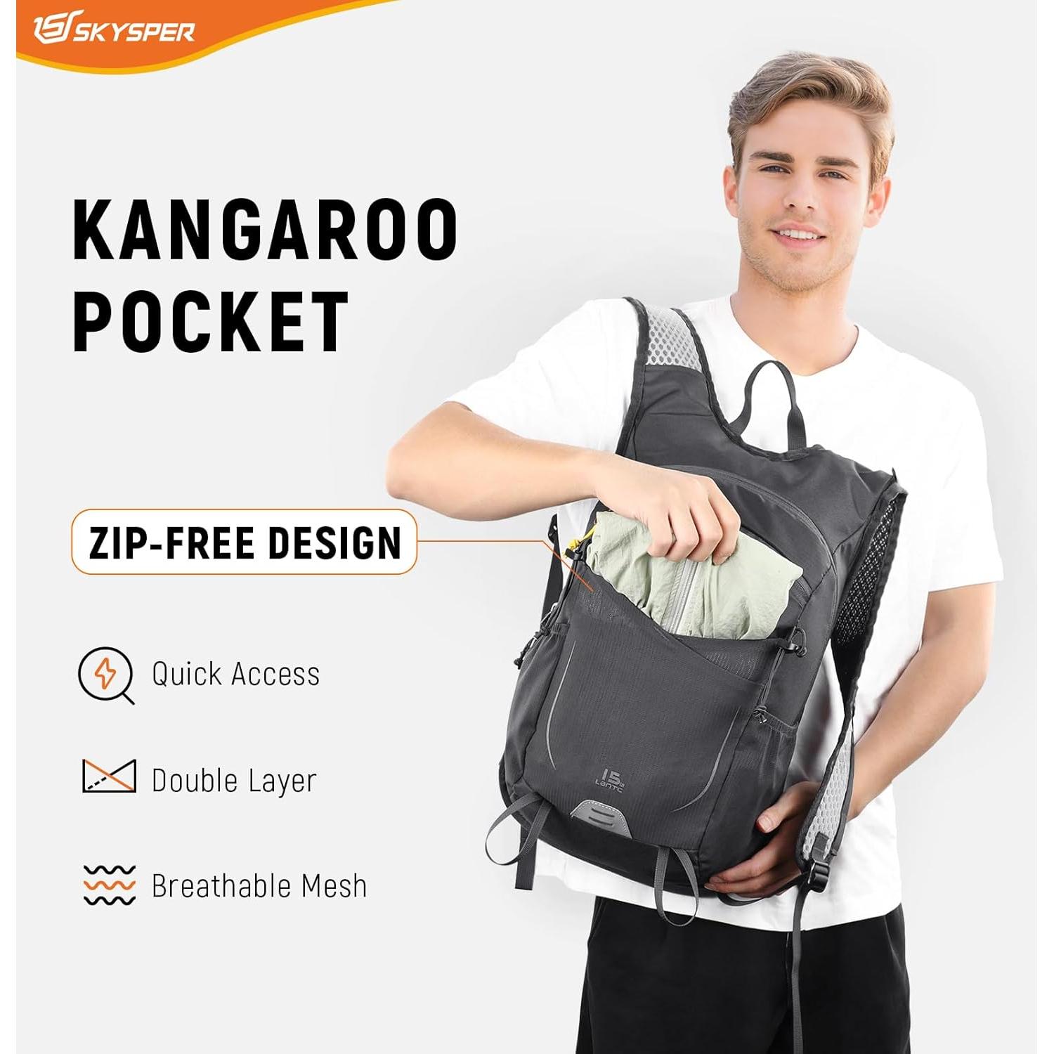 Mochila de Senderismo SKYSPER 15L Gris Unisex Ligera y Transpirable