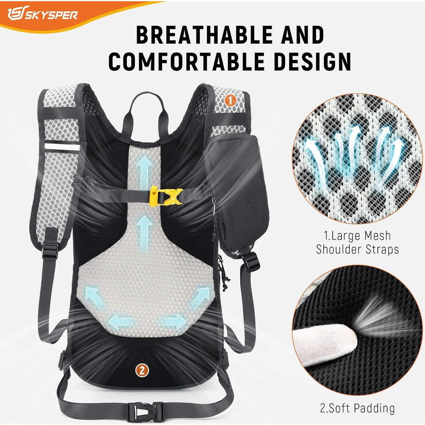 Mochila de Senderismo SKYSPER 15L Gris Unisex Ligera y Transpirable