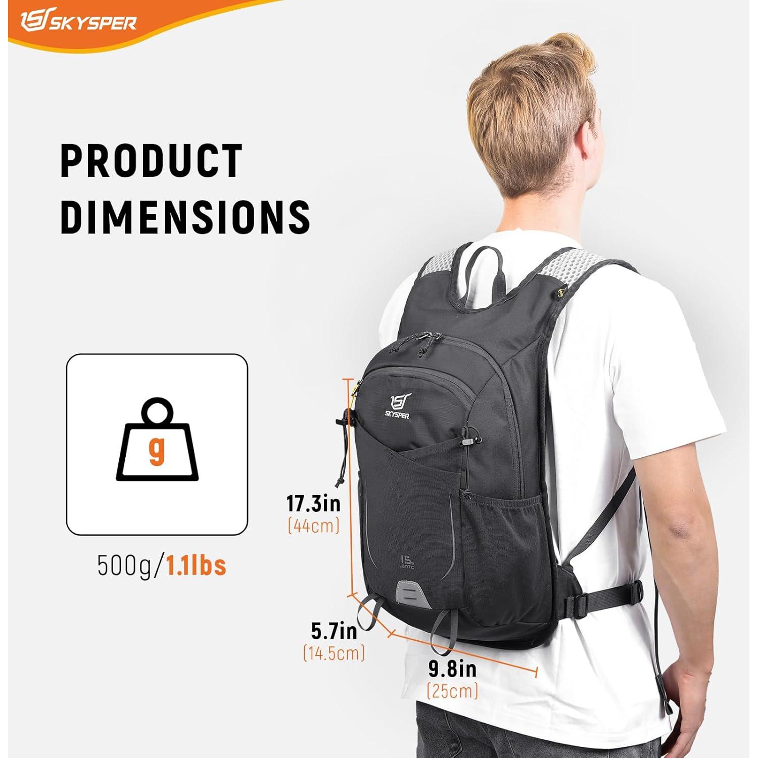 Mochila de Senderismo SKYSPER 15L Gris Unisex Ligera y Transpirable