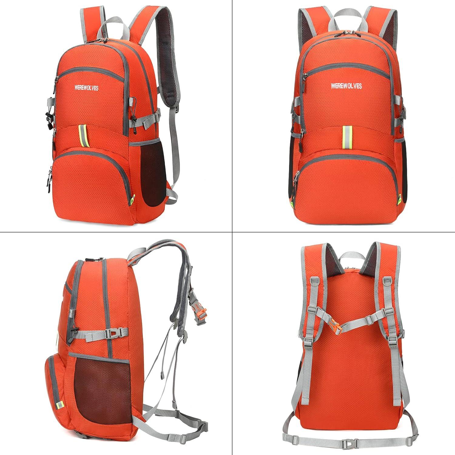 Mochila de Senderismo Plegable WEREWOLVES 35L Naranja