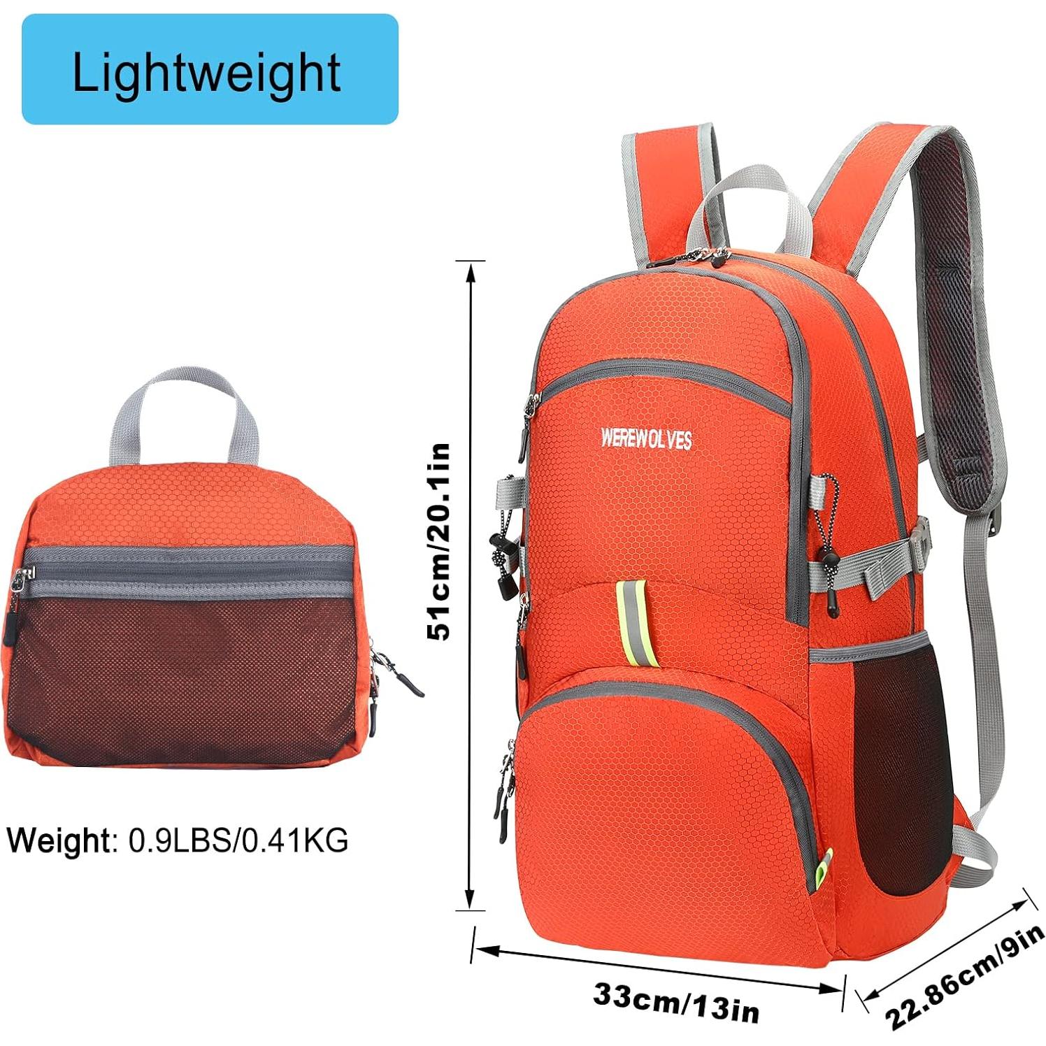 Mochila de Senderismo Plegable WEREWOLVES 35L Naranja