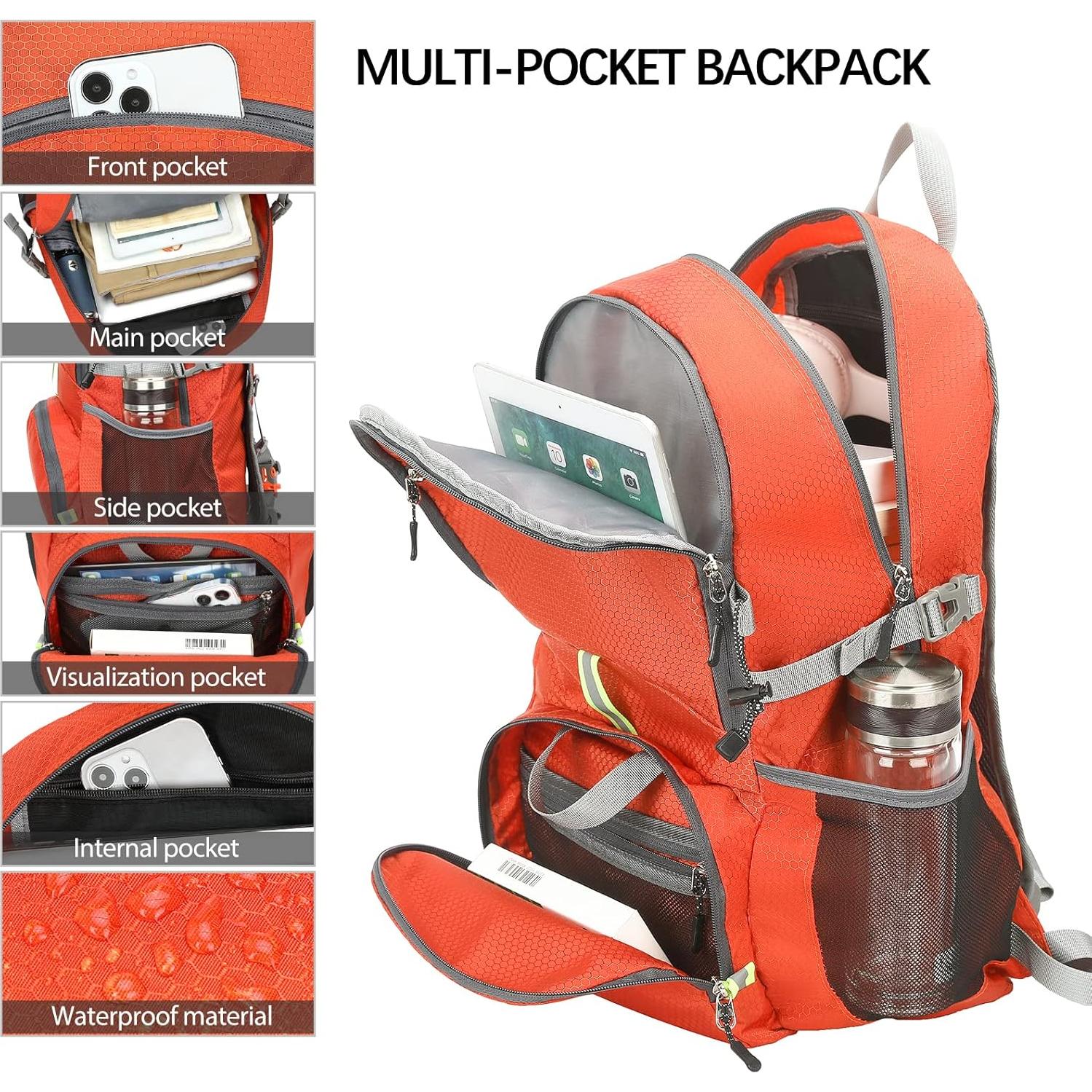 Mochila de Senderismo Plegable WEREWOLVES 35L Naranja