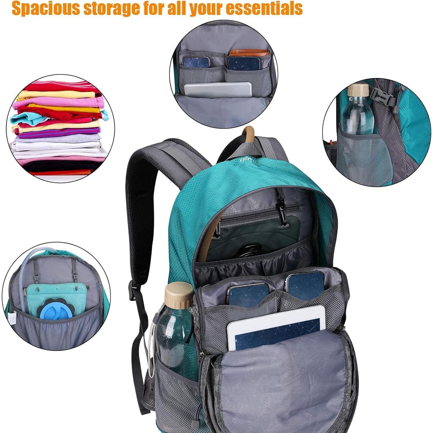 35L Hiking Backpack Water Resistant Outdoor Sports Travel Daypack Lightweight with Rain Cover for Women Men (Peacock Green)