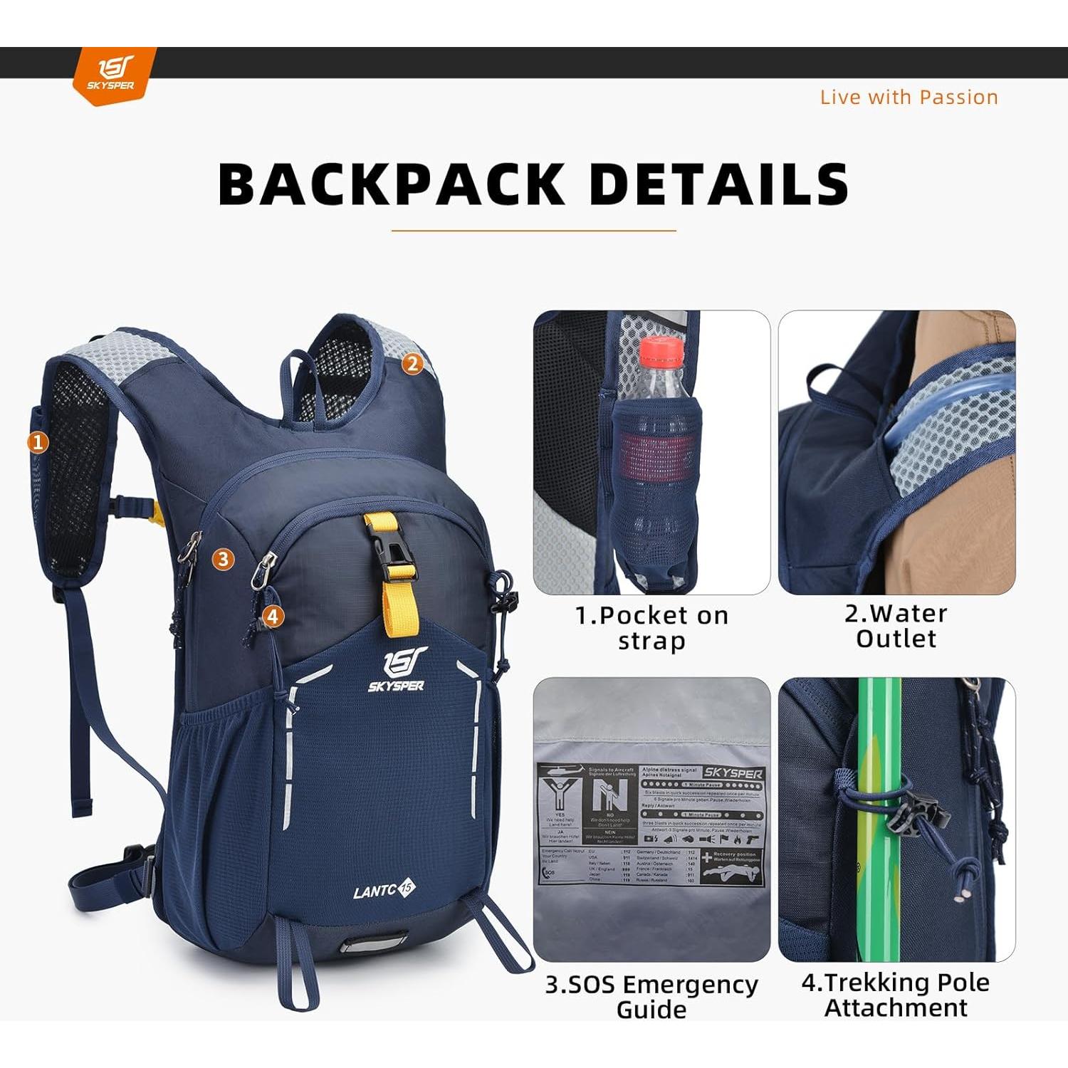 Mochila de Senderismo SKYSPER Lantc15 15L Resistente al Agua