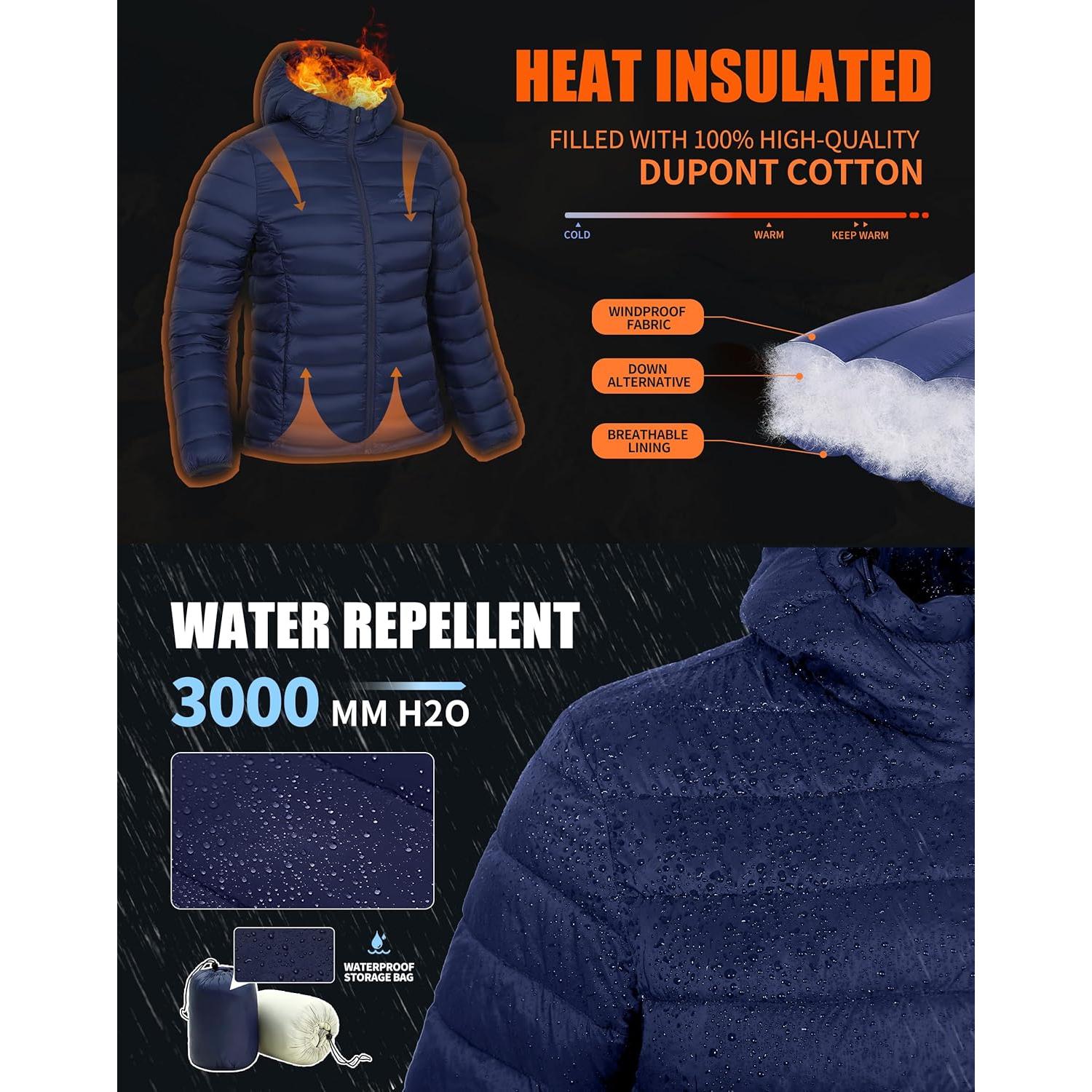 Chaqueta Puffer Impermeable para Mujeres Pioneer Camp Negra