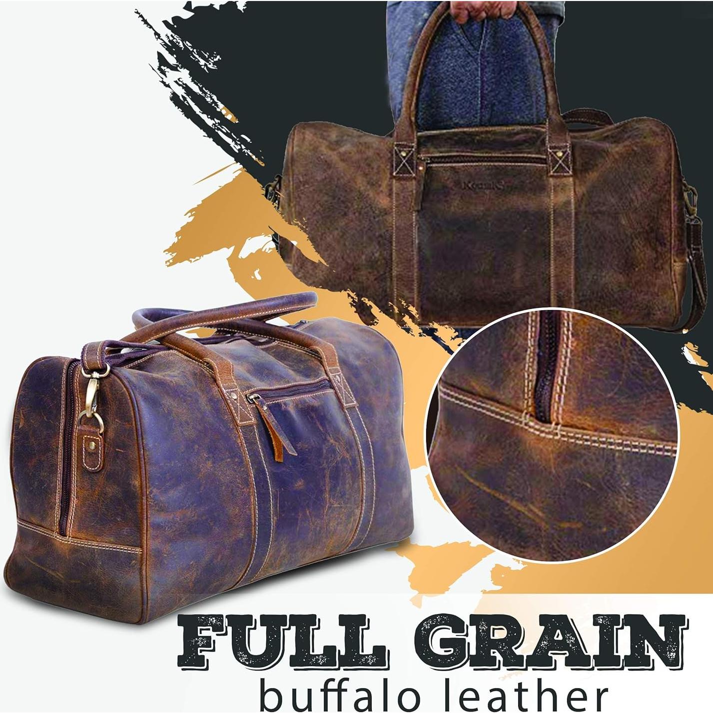 Bolsa de Viaje de Cuero KomalC 61 cm Marrón Envejecido Unisex