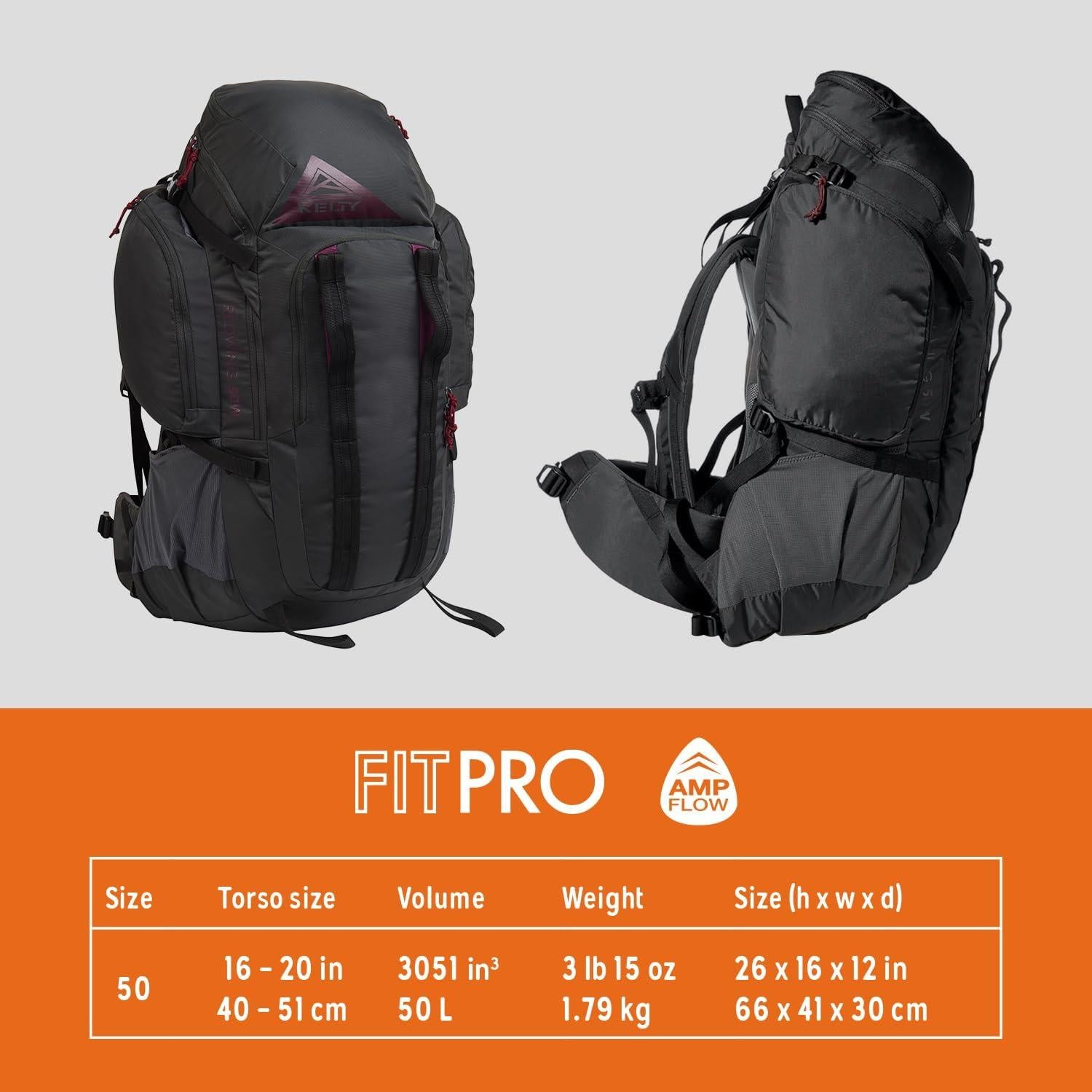 Mochila Kelty Redwing 50L para Mujeres - Ajuste FIT-Pro, Negro