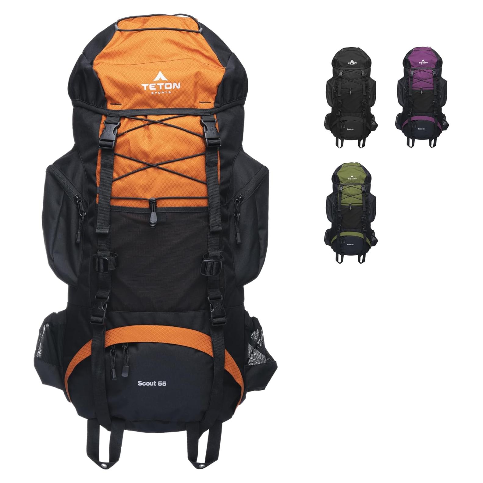 Teton 55L Scout Internal Frame Backpack for Hiking, Camping, Backpacking, Travel, Rain Cover Included, Burnt Orange