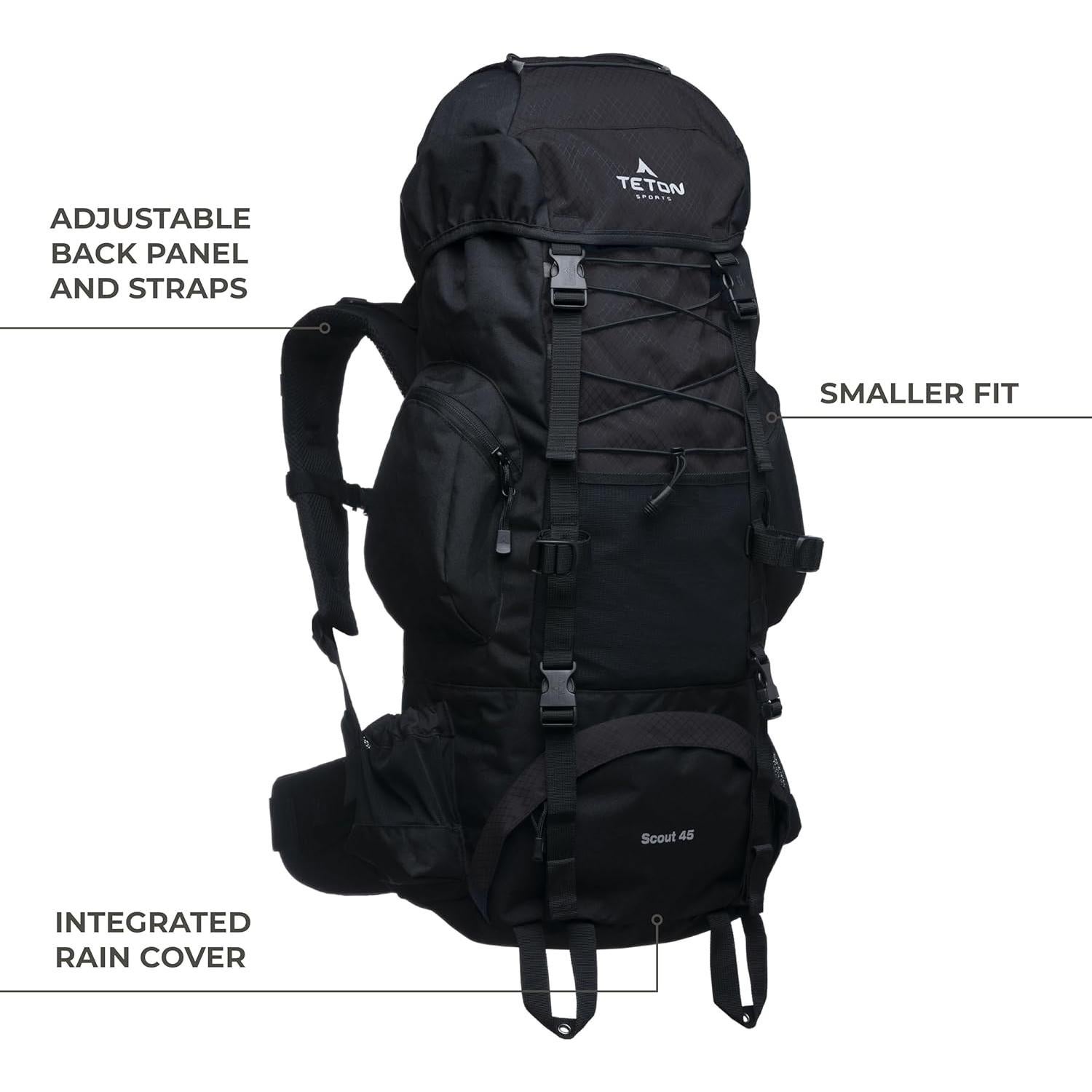 Teton 55L Scout Internal Frame Backpack for Hiking, Camping, Backpacking, Travel, Rain Cover Included, Burnt Orange