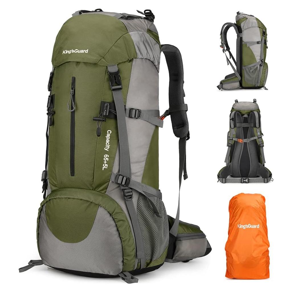 Mochila de Senderismo King'sGuard 70L Impermeable Verde Militar
