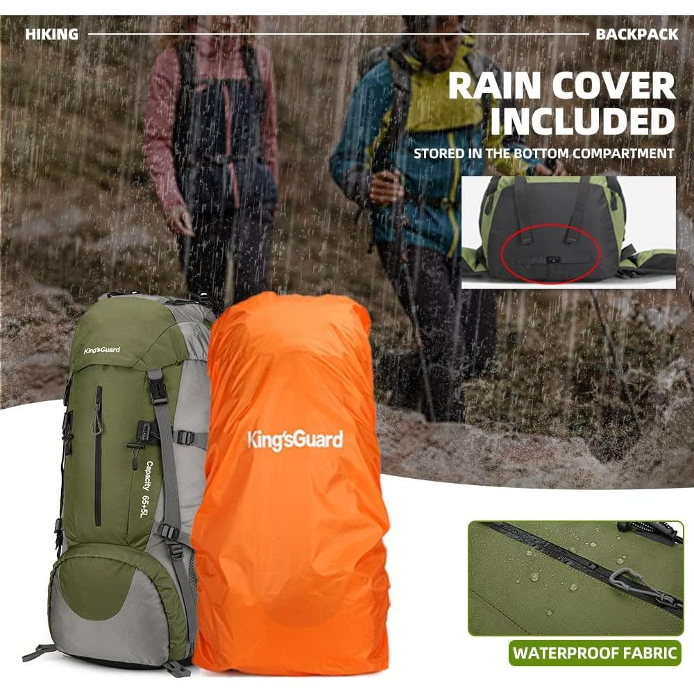 Mochila de Senderismo King'sGuard 70L Impermeable Verde Militar