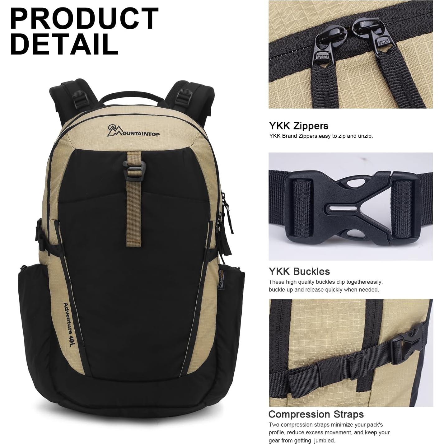 Mochila de Senderismo MOUNTAINTOP 40L Unisex Resistente y Ligera