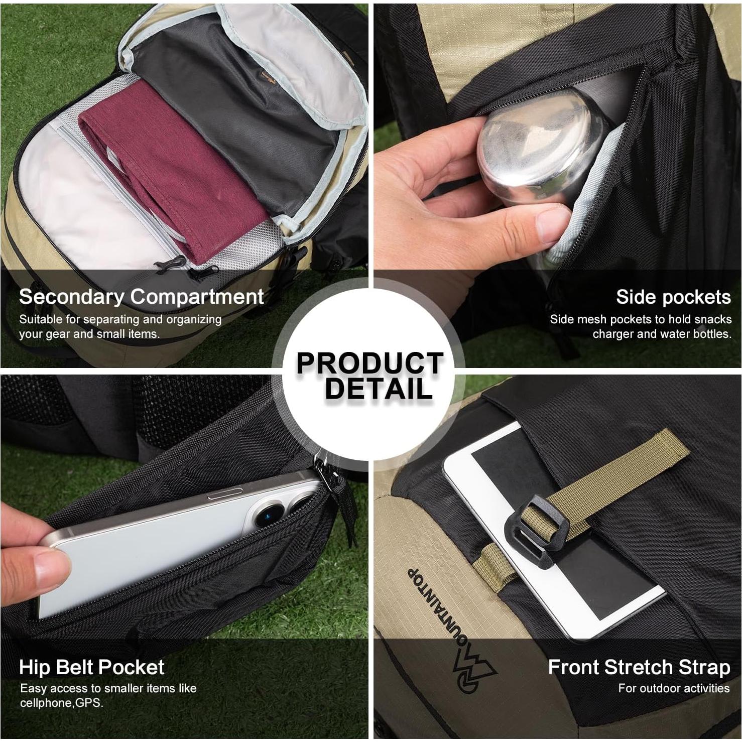 Mochila de Senderismo MOUNTAINTOP 40L Unisex Resistente y Ligera