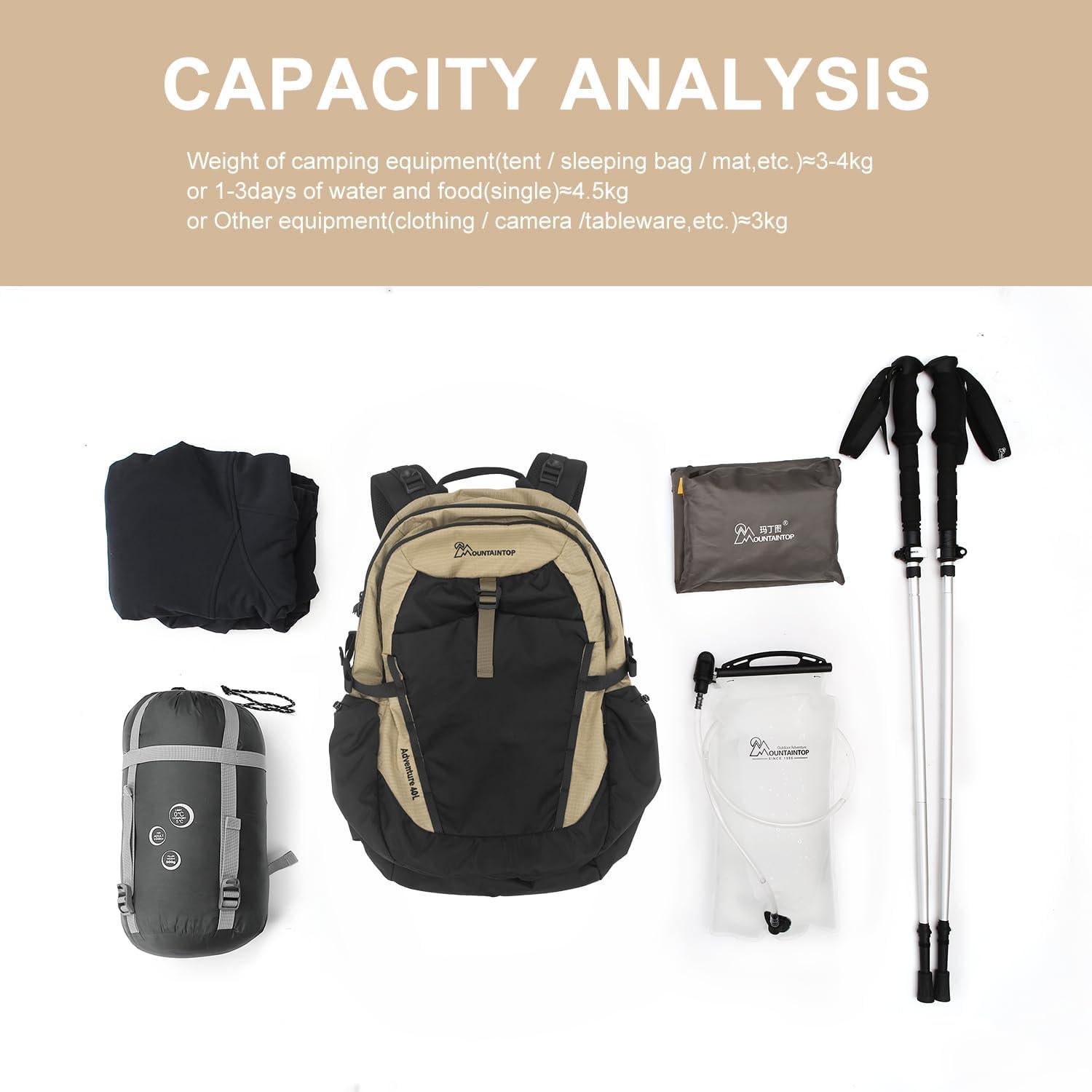 Mochila de Senderismo MOUNTAINTOP 40L Unisex Resistente y Ligera