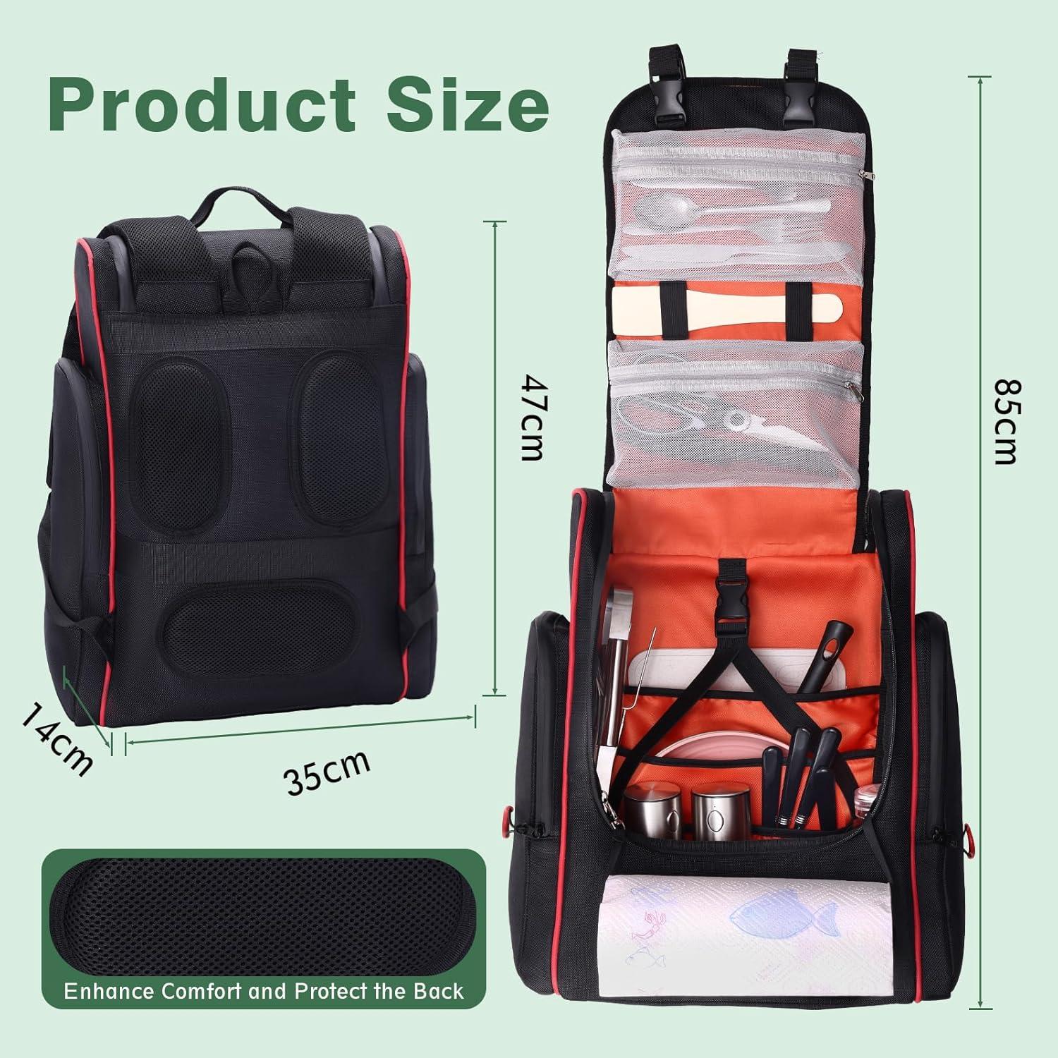 Large Waterproof Camp Kitchen Organizer Backpack, Hanging Outdoor Cooking Utensil Storage with Multi-Pockets, Paper Towel Holder & Carry Straps for Camping, BBQ Grilling, Hiking (Bag Only)