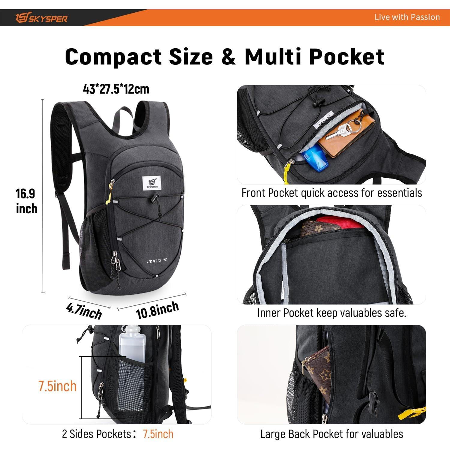 Mochila de Senderismo Plegable SKYSPER Iminix 15L Negra