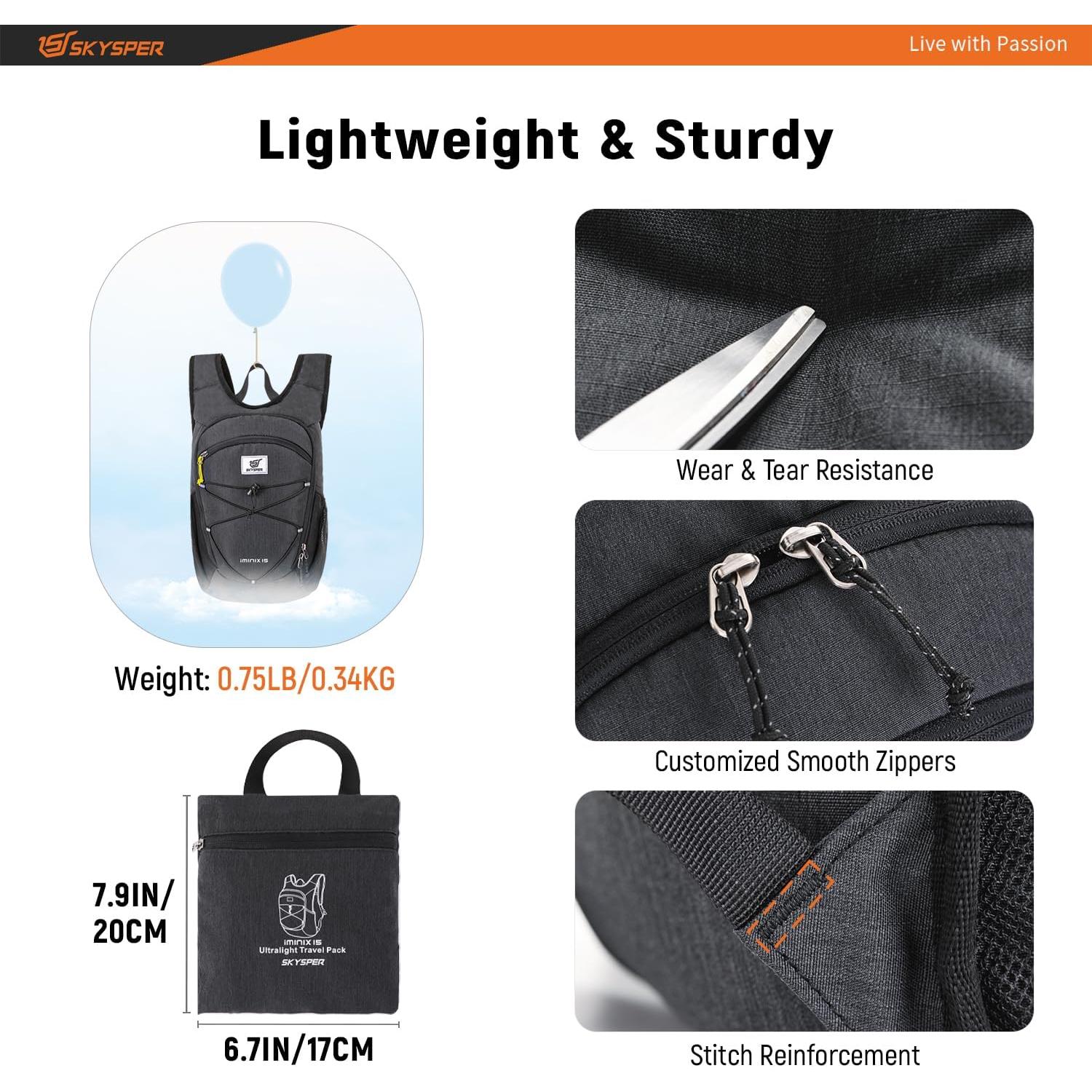 Mochila de Senderismo Plegable SKYSPER Iminix 15L Negra