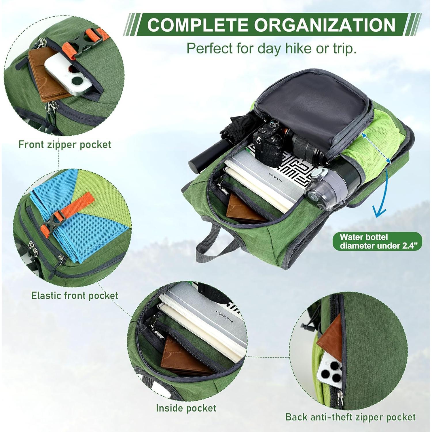 Mochila de Senderismo FIORETTO 15L Plegable Verde Unisex