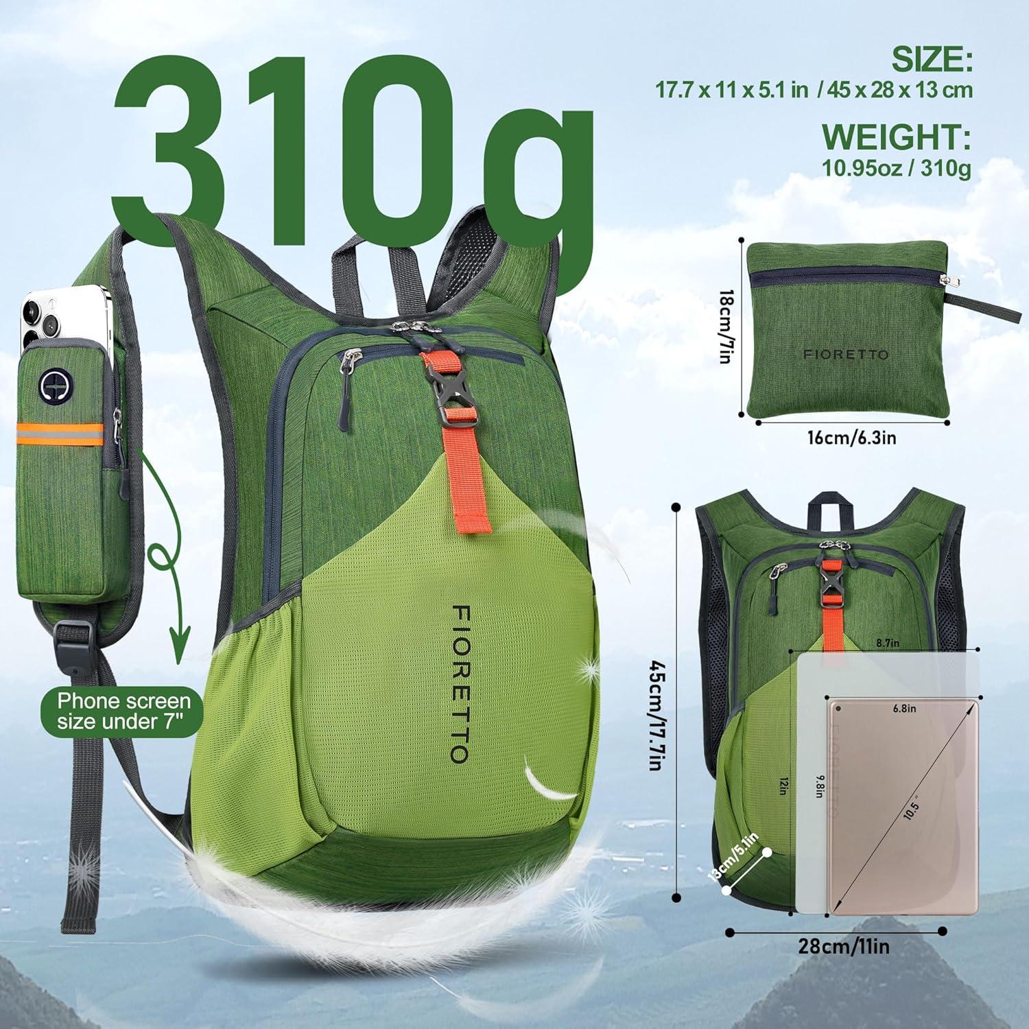 Mochila de Senderismo FIORETTO 15L Plegable Verde Unisex