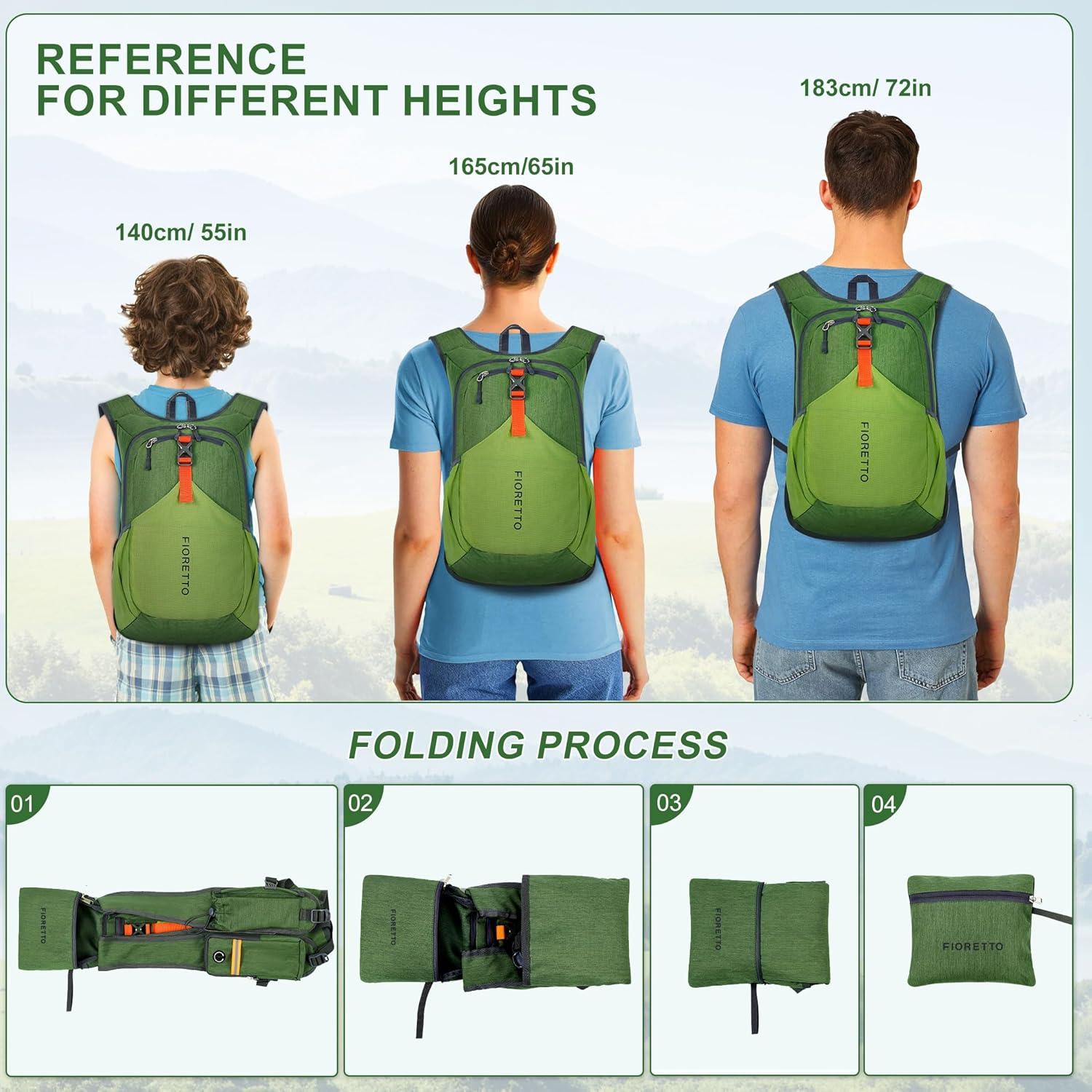 Mochila de Senderismo FIORETTO 15L Plegable Verde Unisex