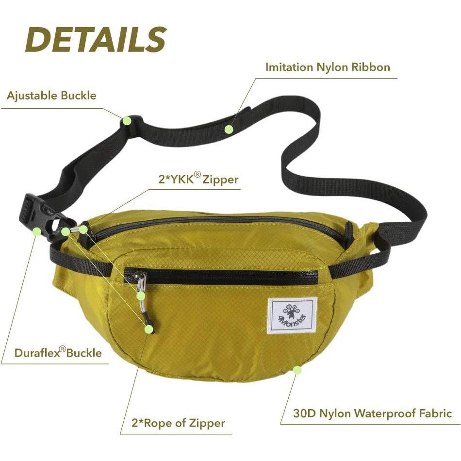 4Monster Hiking Waist Packs Portable,Water Resistant Fanny Bag with Adjustable Strap,Lightweight Crossbody Chest Bag Slim Bag
