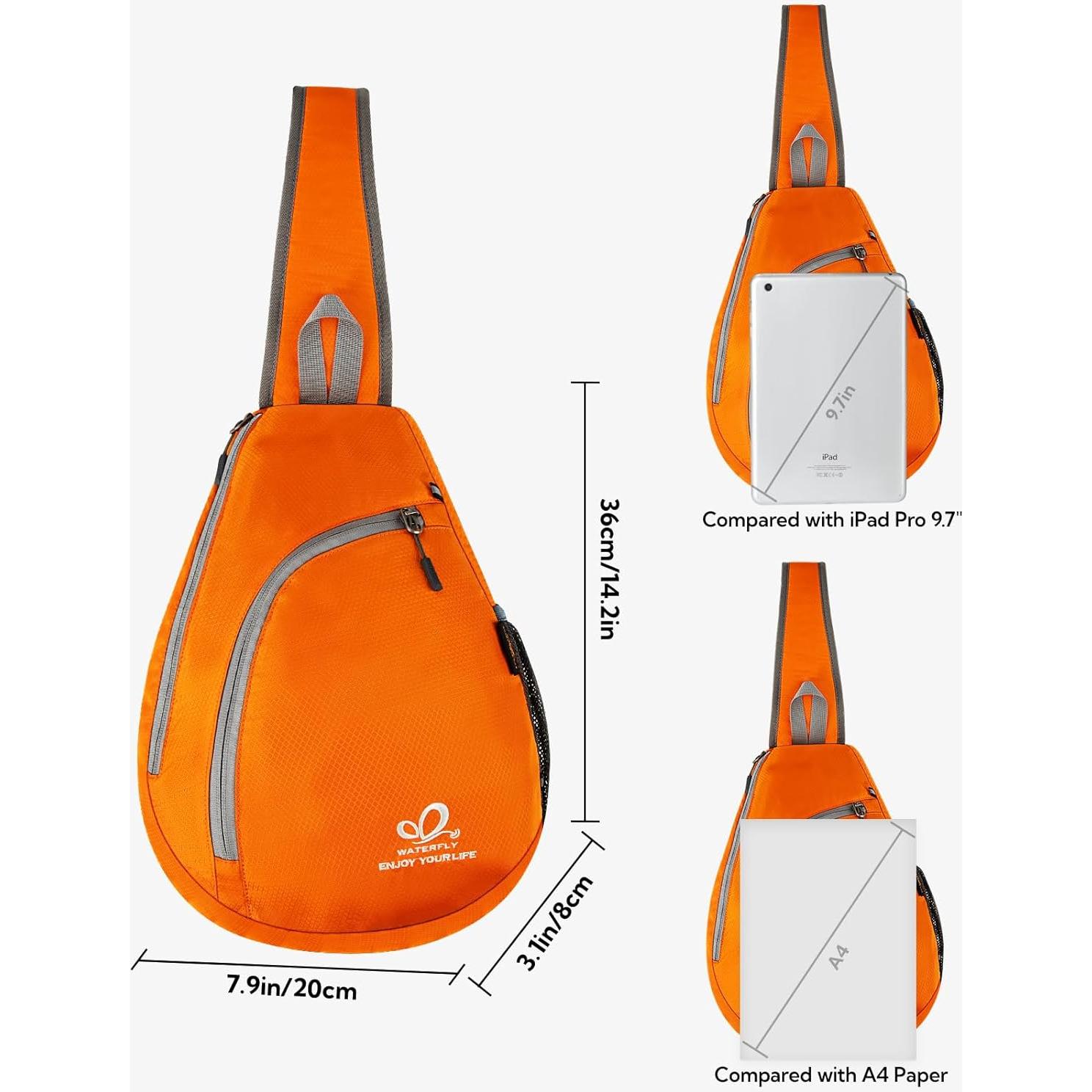 WATERFLY Crossbody Sling Bag Small Water Resistant Backpack Lightweight Shoulder Chest Daypack for Men Women Hiking Travel