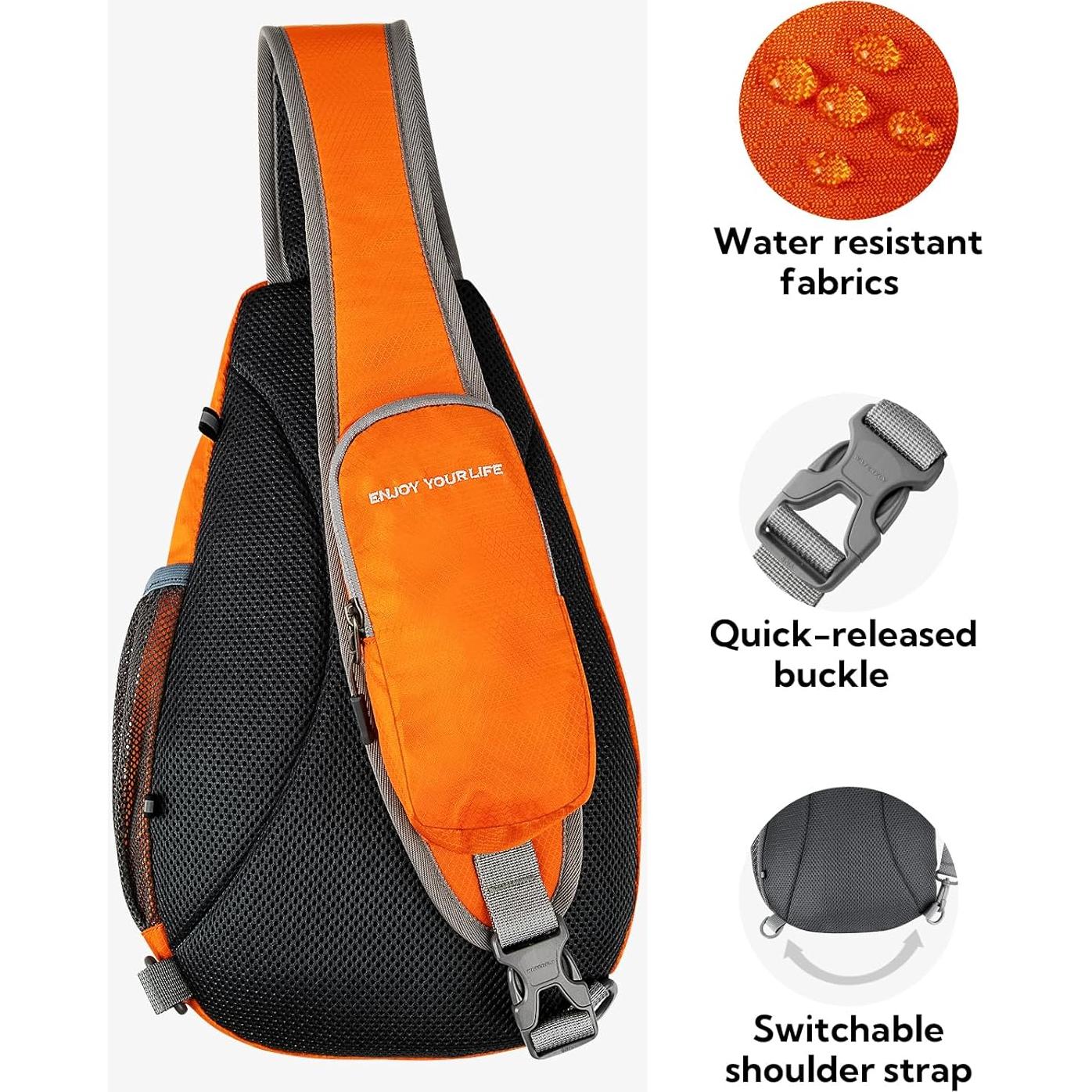 WATERFLY Crossbody Sling Bag Small Water Resistant Backpack Lightweight Shoulder Chest Daypack for Men Women Hiking Travel