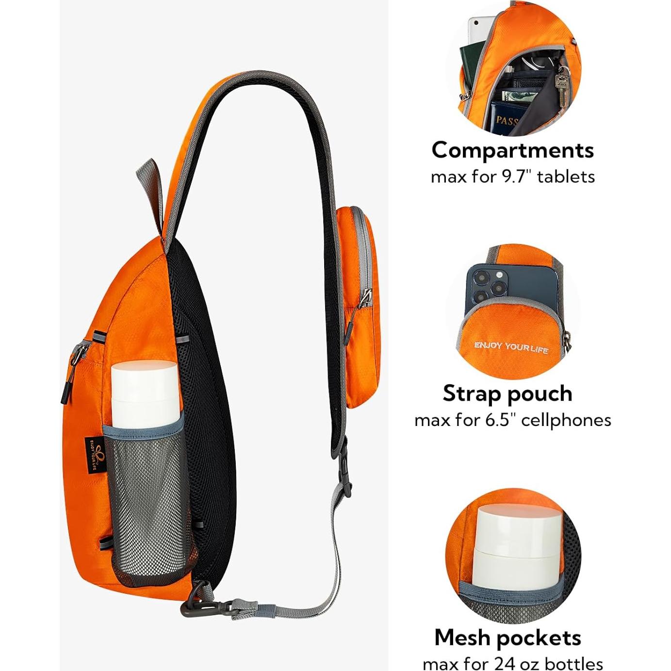 WATERFLY Crossbody Sling Bag Small Water Resistant Backpack Lightweight Shoulder Chest Daypack for Men Women Hiking Travel