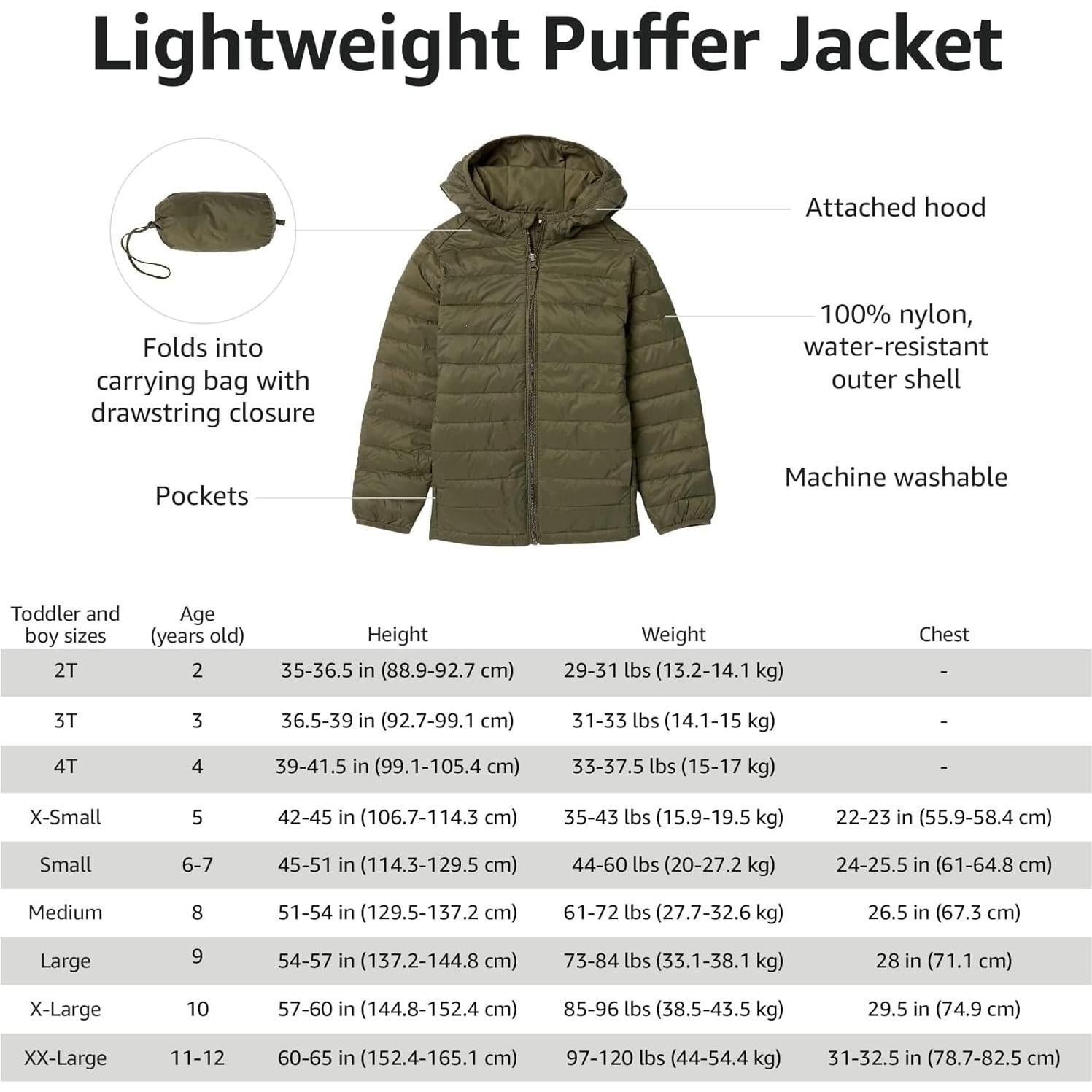 Chaqueta Puffer Ligera Amazon Essentials Niños Azul X-Pequeño