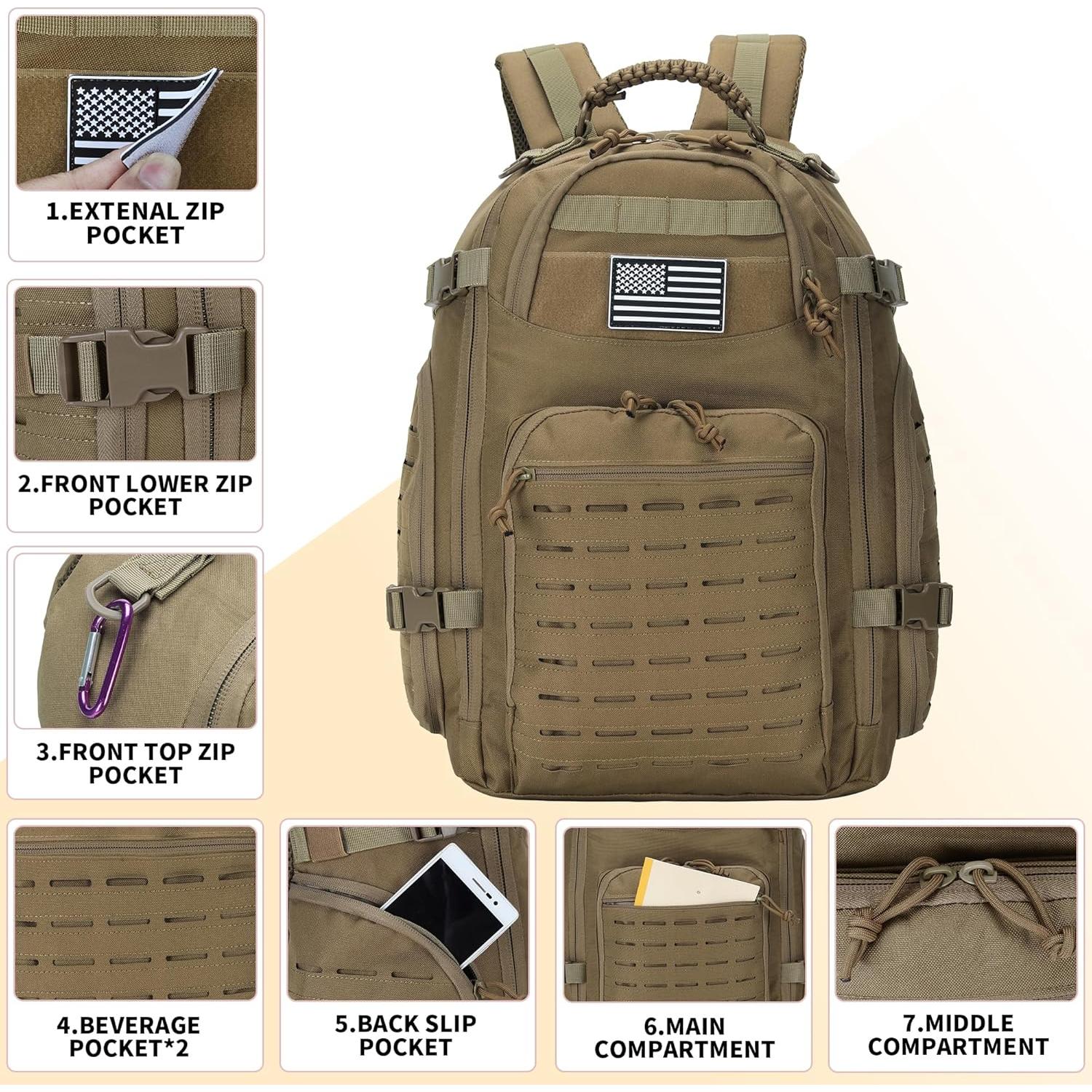 Mochila de Senderismo 30L Unisex Caqui - Oxford 900D