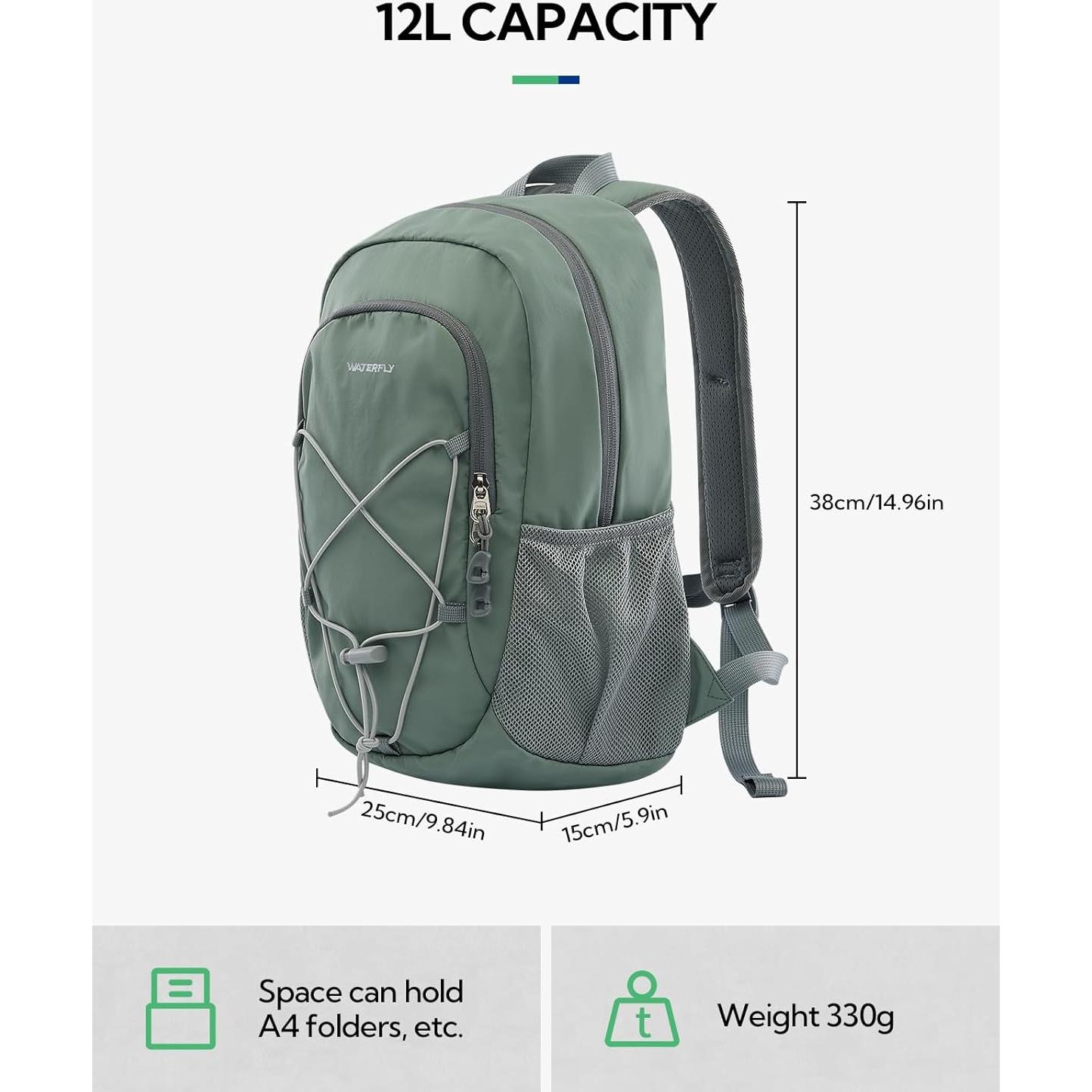Mochila de Senderismo WATERFLY 12L Unisex Verde Guisante