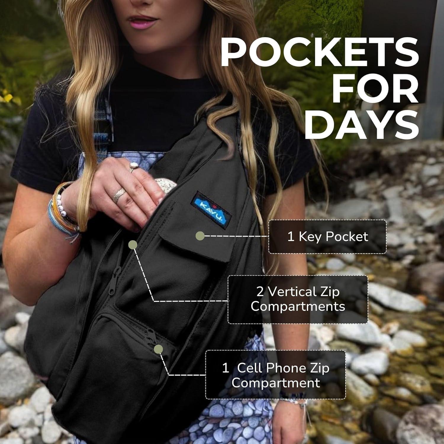 KAVU Original Rope Bag Sling Pack with Adjustable Rope Shoulder Strap