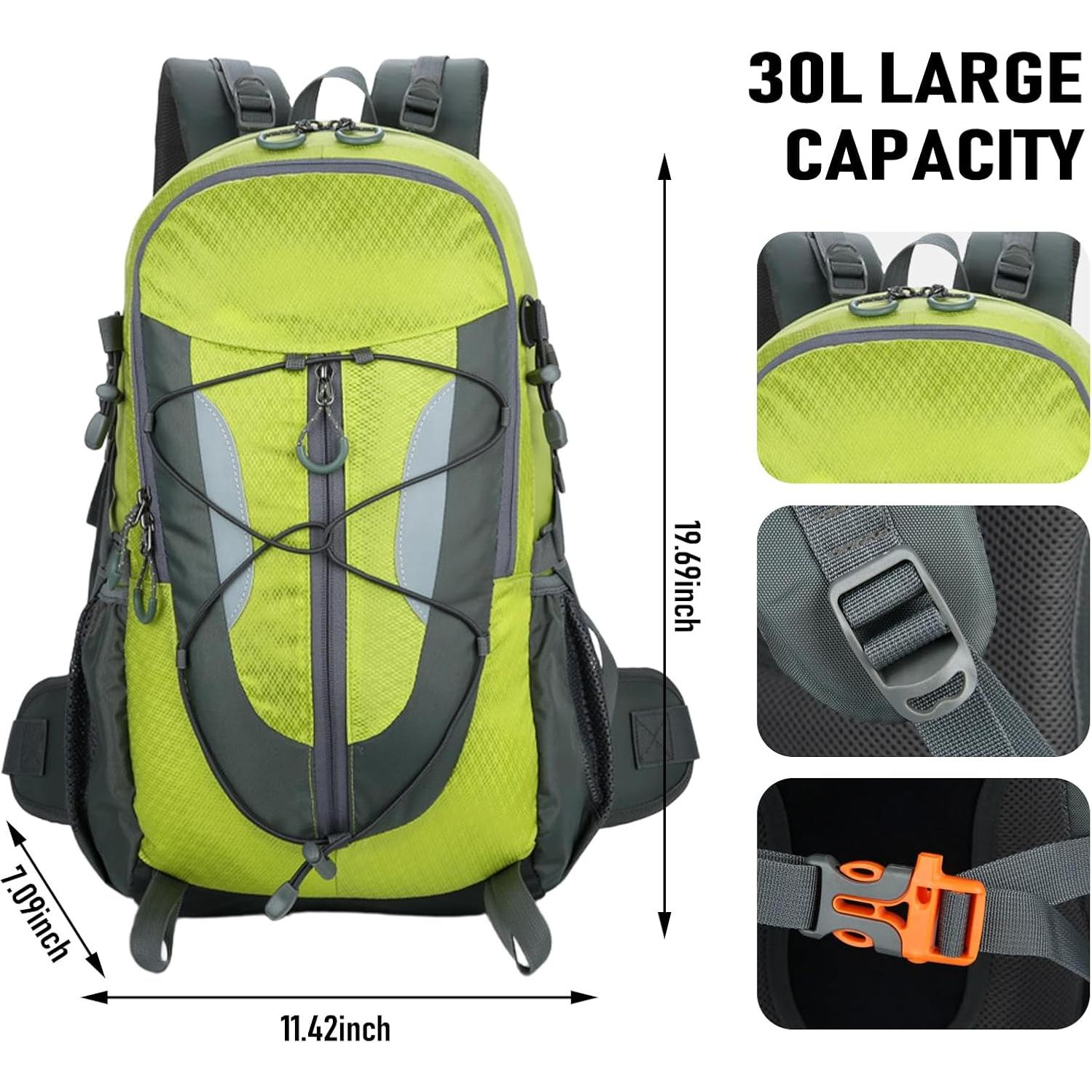 Mochila de Senderismo 30L NPJGKY Impermeable Verde