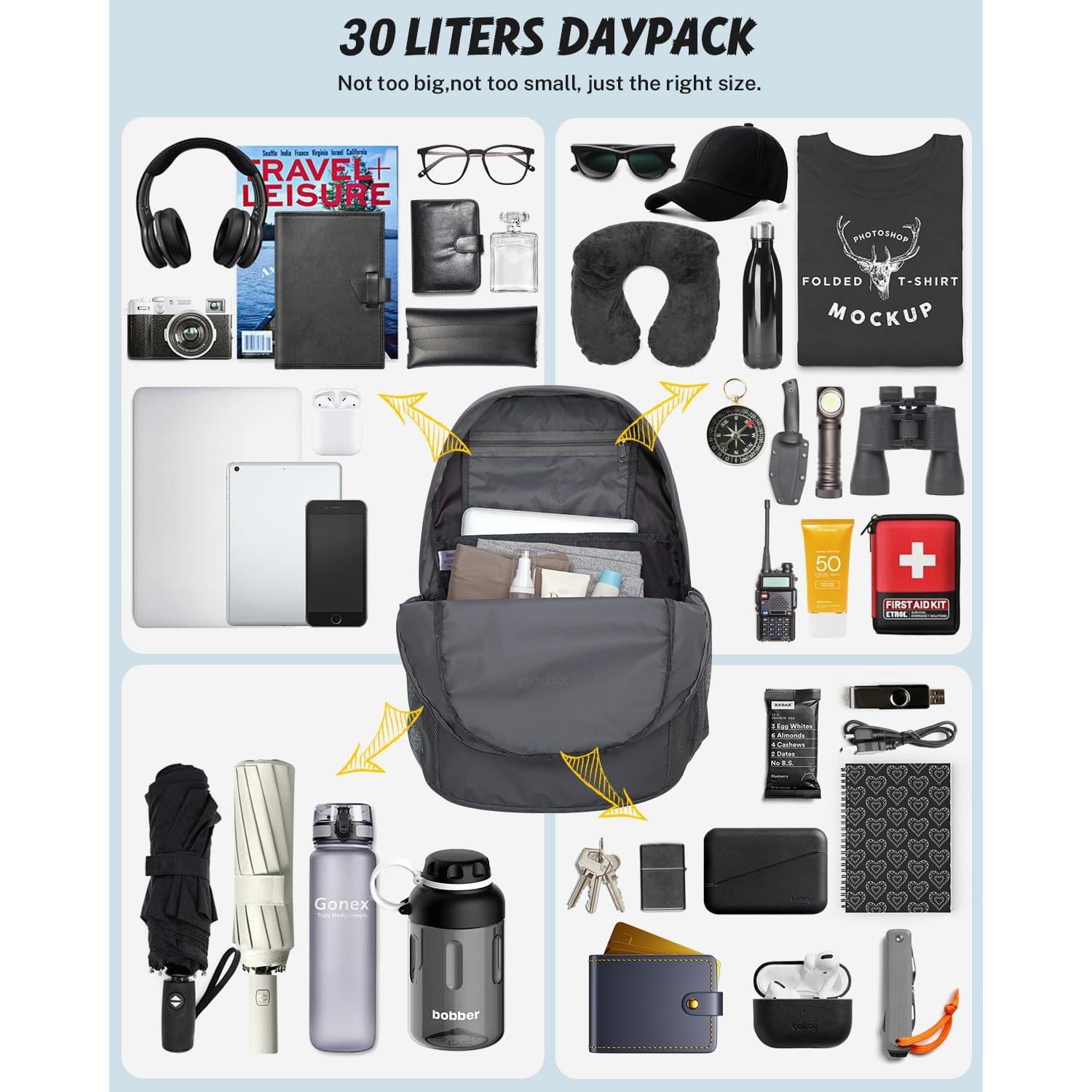 Mochila Plegable Gonex 30L Ultra Ligera Gris para Senderismo