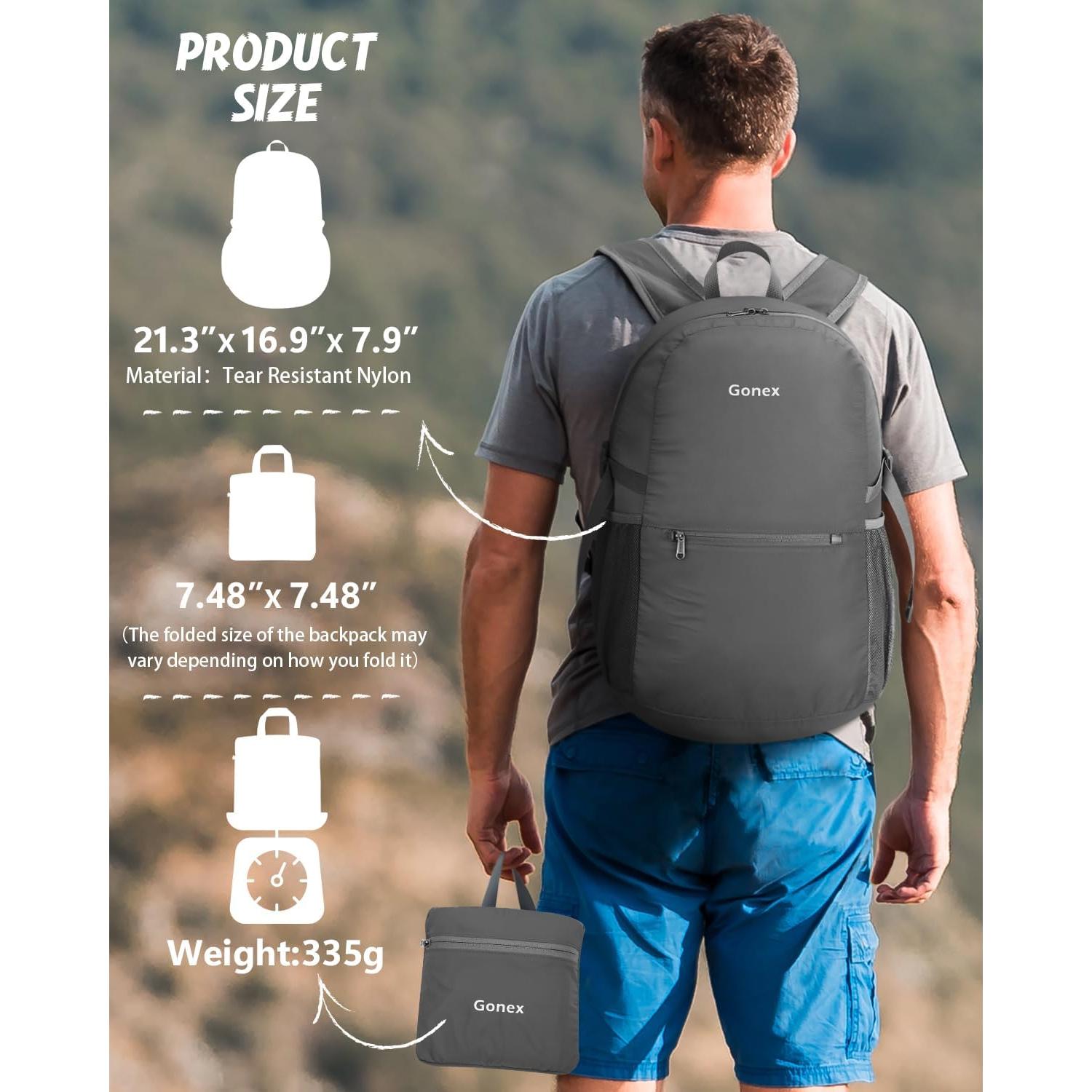 Mochila Plegable Gonex 30L Ultra Ligera Gris para Senderismo