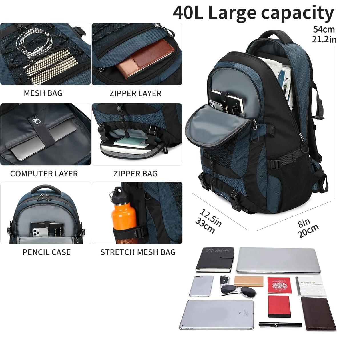 Mochila de Senderismo BOVIP 40L Impermeable Unisex Azul