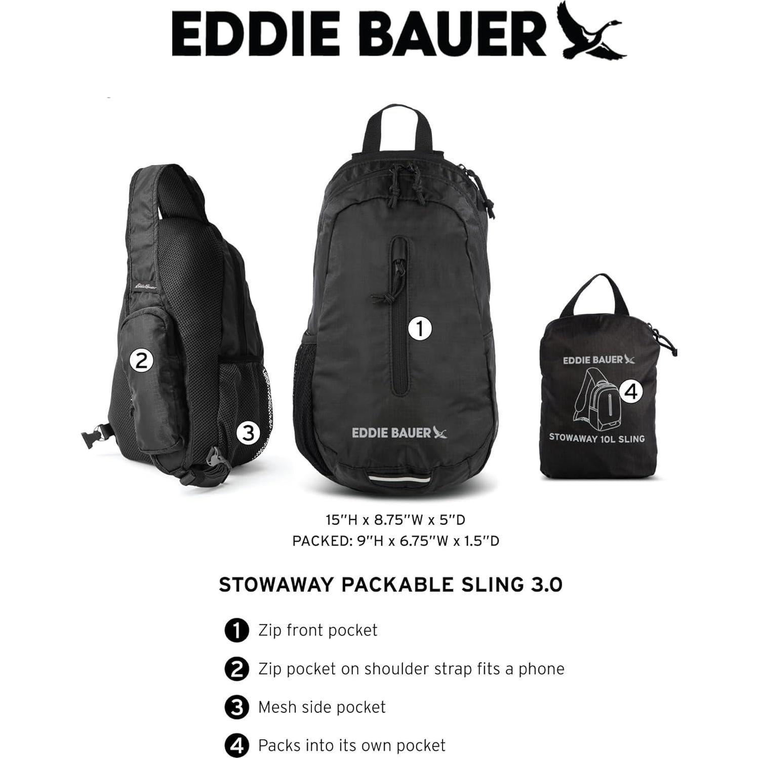 Bolsa Sling Plegable Eddie Bauer 10L Verde Oscuro - Nylon Ripstop