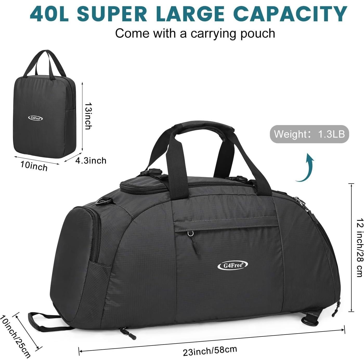 Mochila Duffle 40L G4Free para Gimnasio y Viaje Unisex