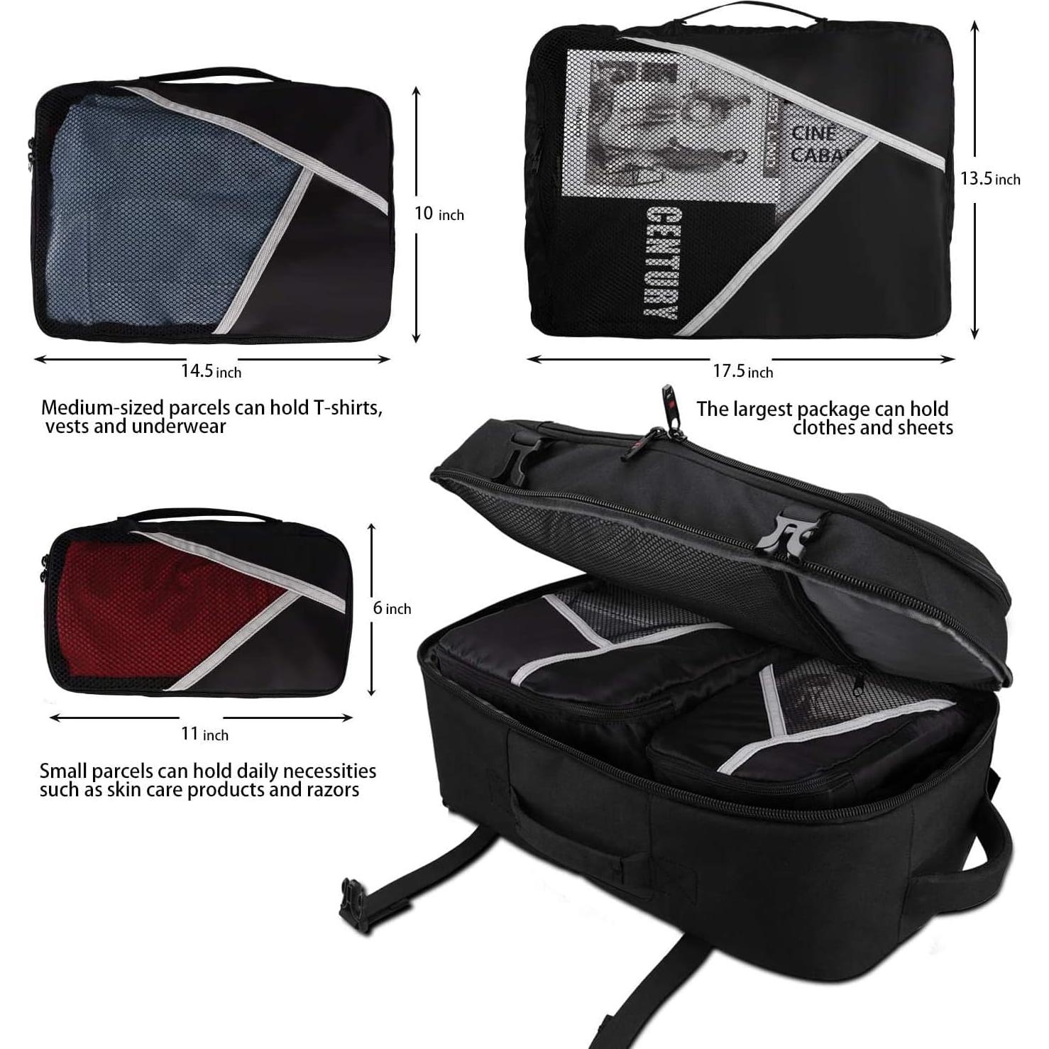 Asenlin 40L Travel Backpack for Women Men，17 Inch Laptop Backpack Flight Approved Luggage Carry On Water Resistant Computer Backpack for Weekender Overnight Large Daypack Black