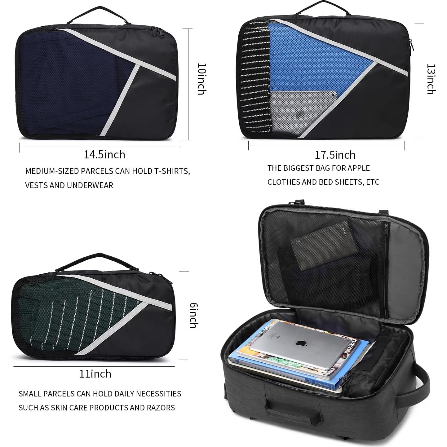 Asenlin 40L Travel Backpack for Women Men，17 Inch Laptop Backpack Flight Approved Luggage Carry On Water Resistant Computer Backpack for Weekender Overnight Large Daypack Black