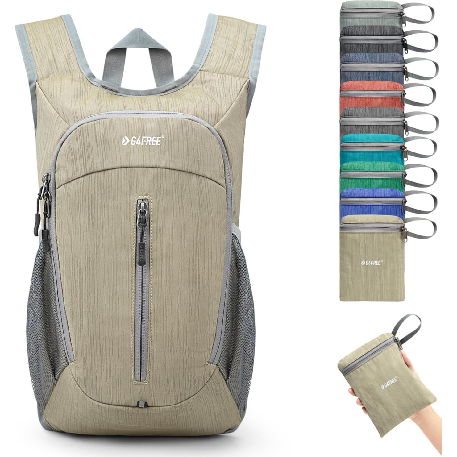 Mochila de Senderismo Plegable G4Free 10L Beige Ligera