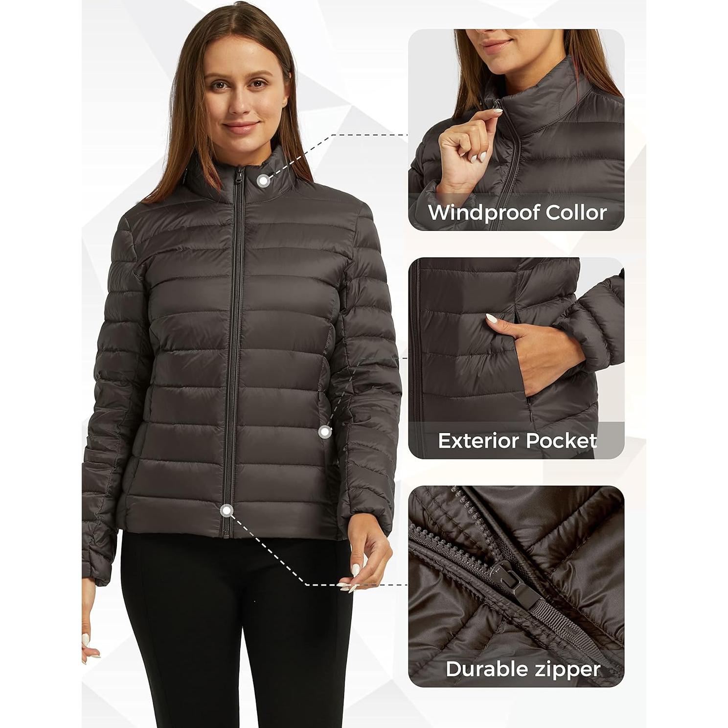 Chaqueta de Plumas Plegable Wantdo para Mujeres - Café Claro