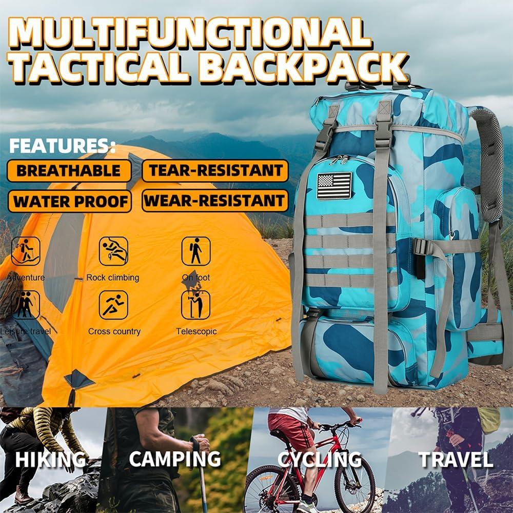 Mochila de senderismo 45L impermeable ligera Camo azul