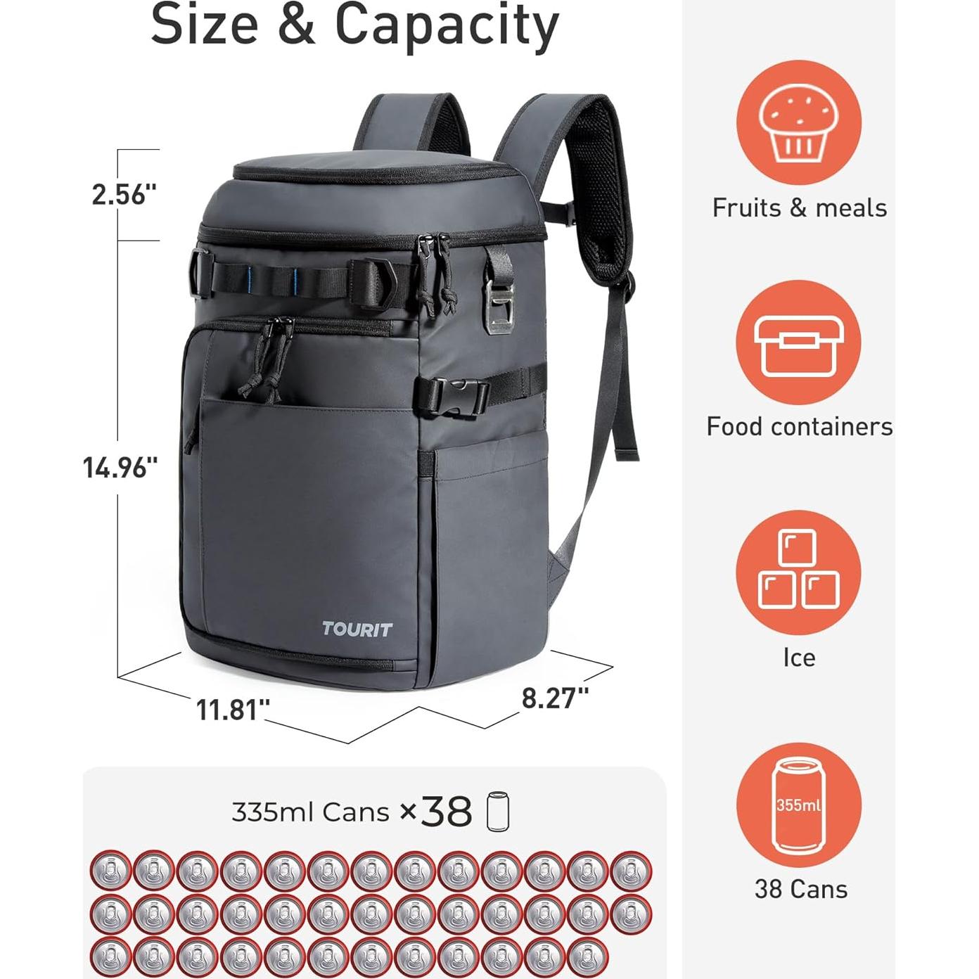 Mochila Enfriadora TOURIT 28L Aislada Impermeable 2 Compartimentos