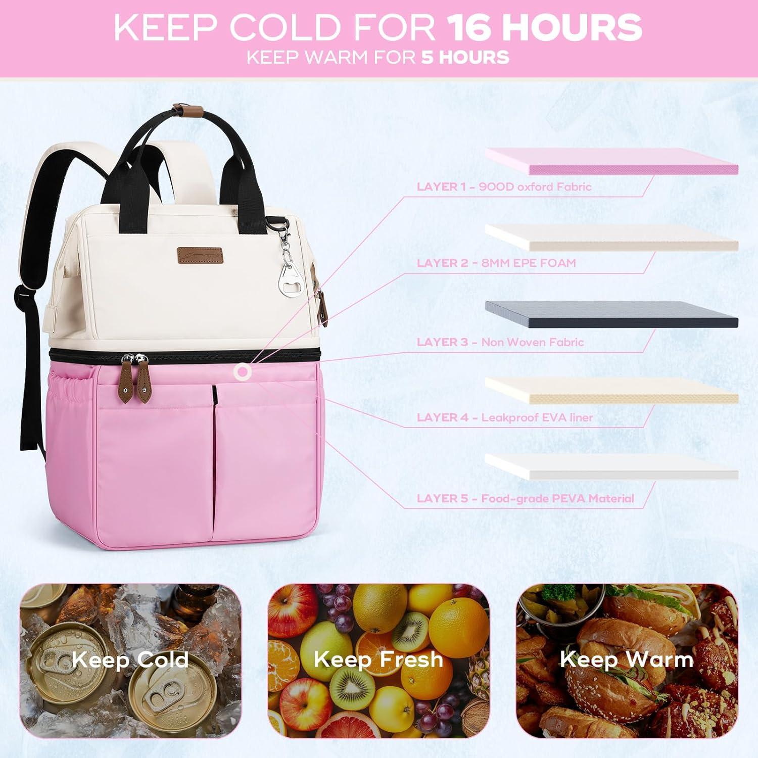 Mochila Cooler Aislada Maelstrom 24L Doble Piso Beige/Rosa